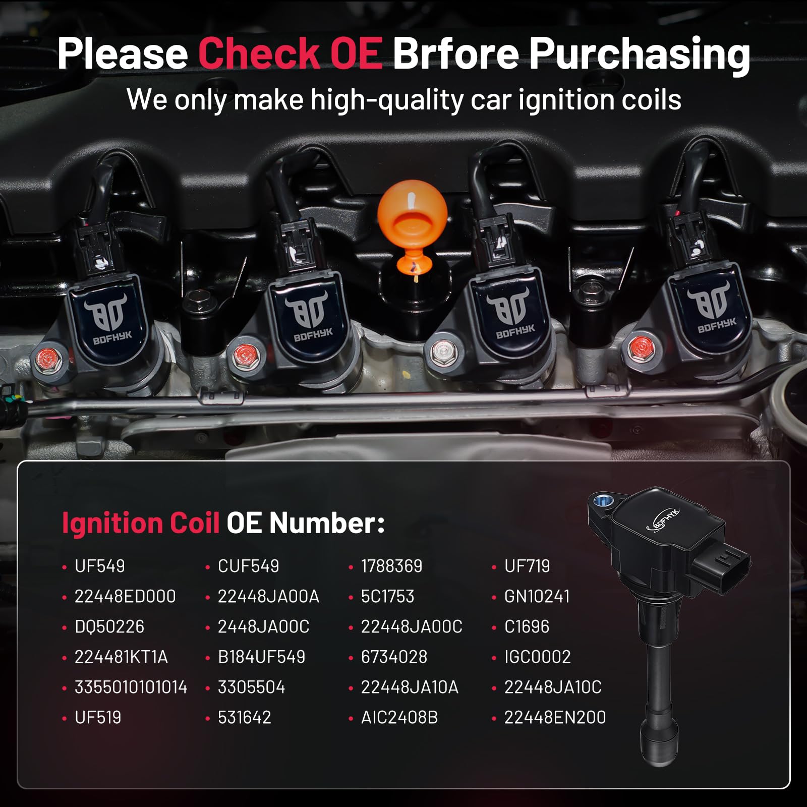 BDFHYK UF549 ignition coil for Nissan Sentra 4-pack delivers steady power