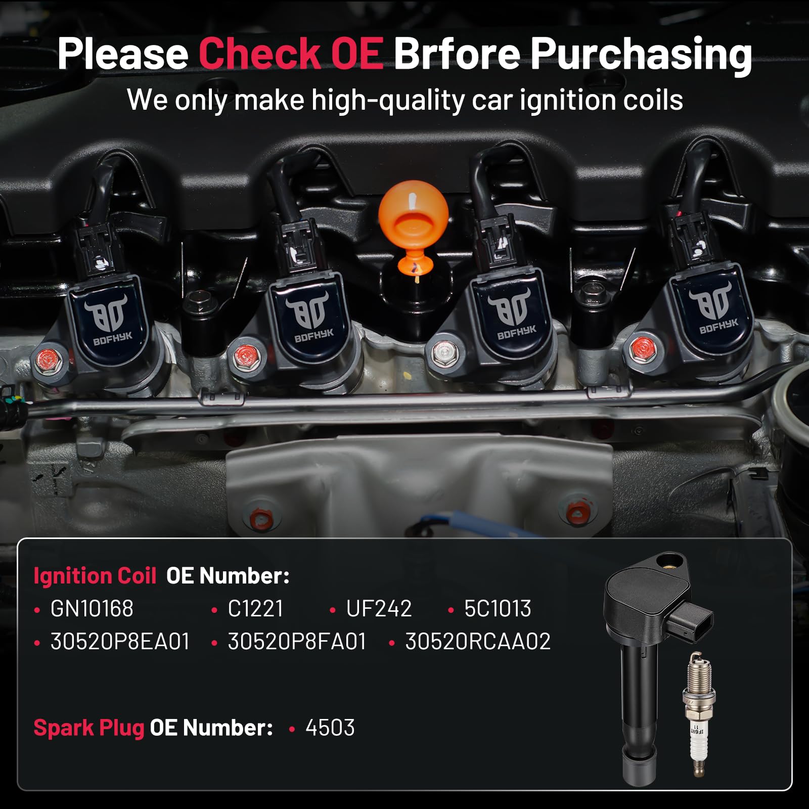 BDFHYK iridium spark plug features ceramic body for durable ignition