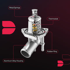 BDFHYK thermostat housing side view highlighting compatibility with GM V8 engines.