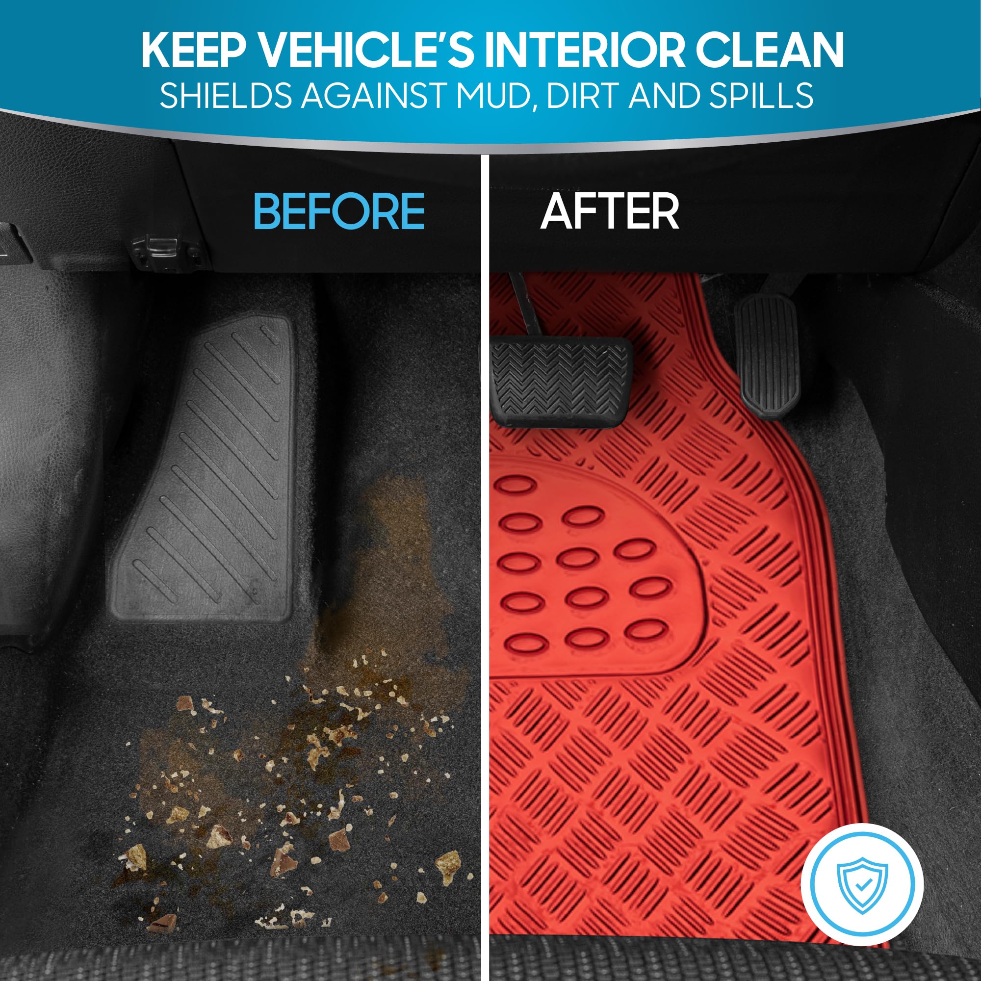 BDK all-weather protection front mats keep interior dry after rain.