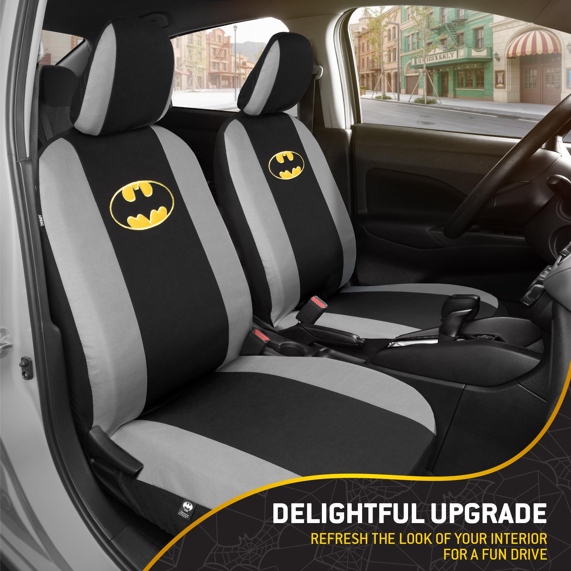 BDK Batman logos on seat covers brighten interior theme and vibe