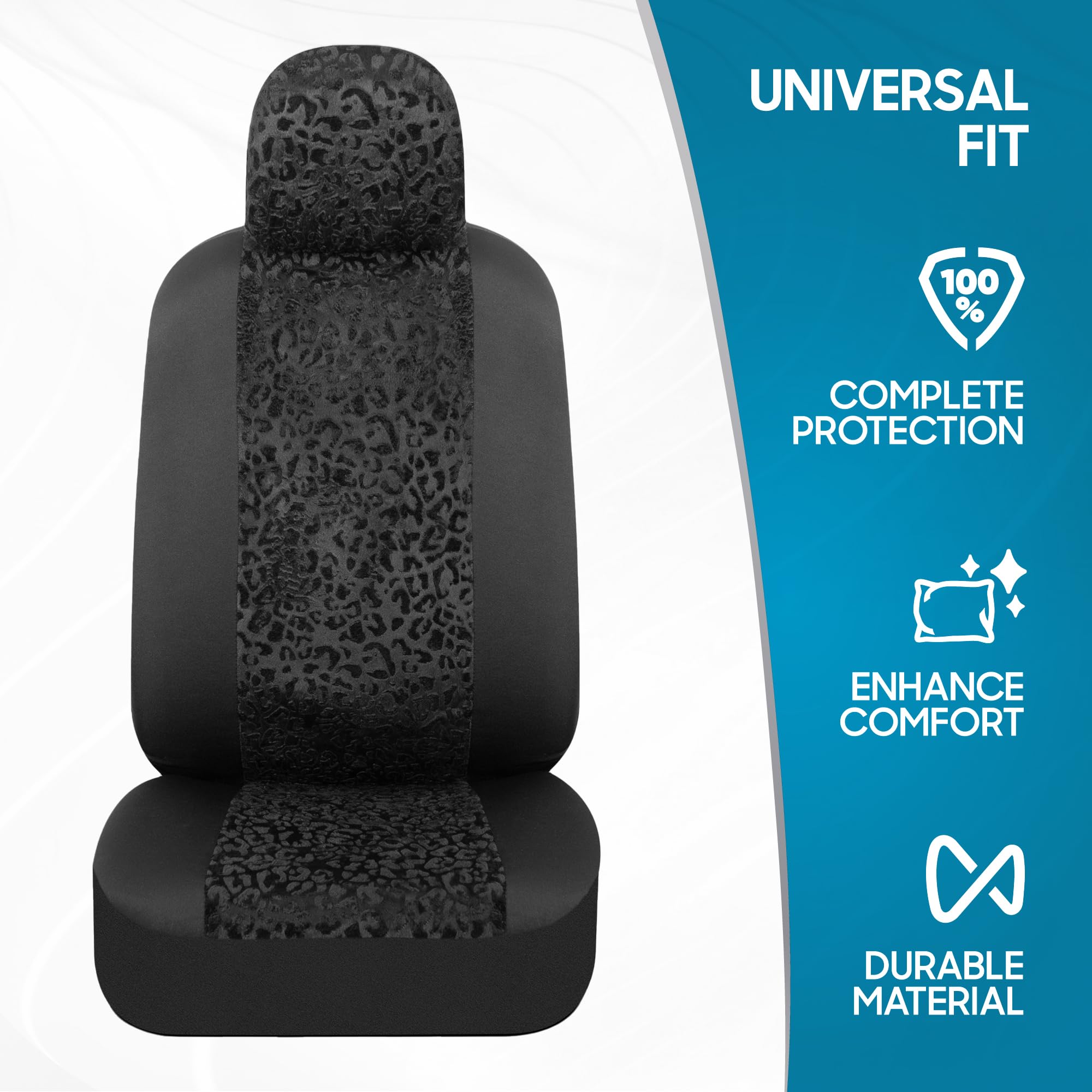 BDK Black Leopard front seat cover close-up fabric texture in detail