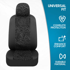 BDK Black Leopard front seat cover close-up fabric texture in detail