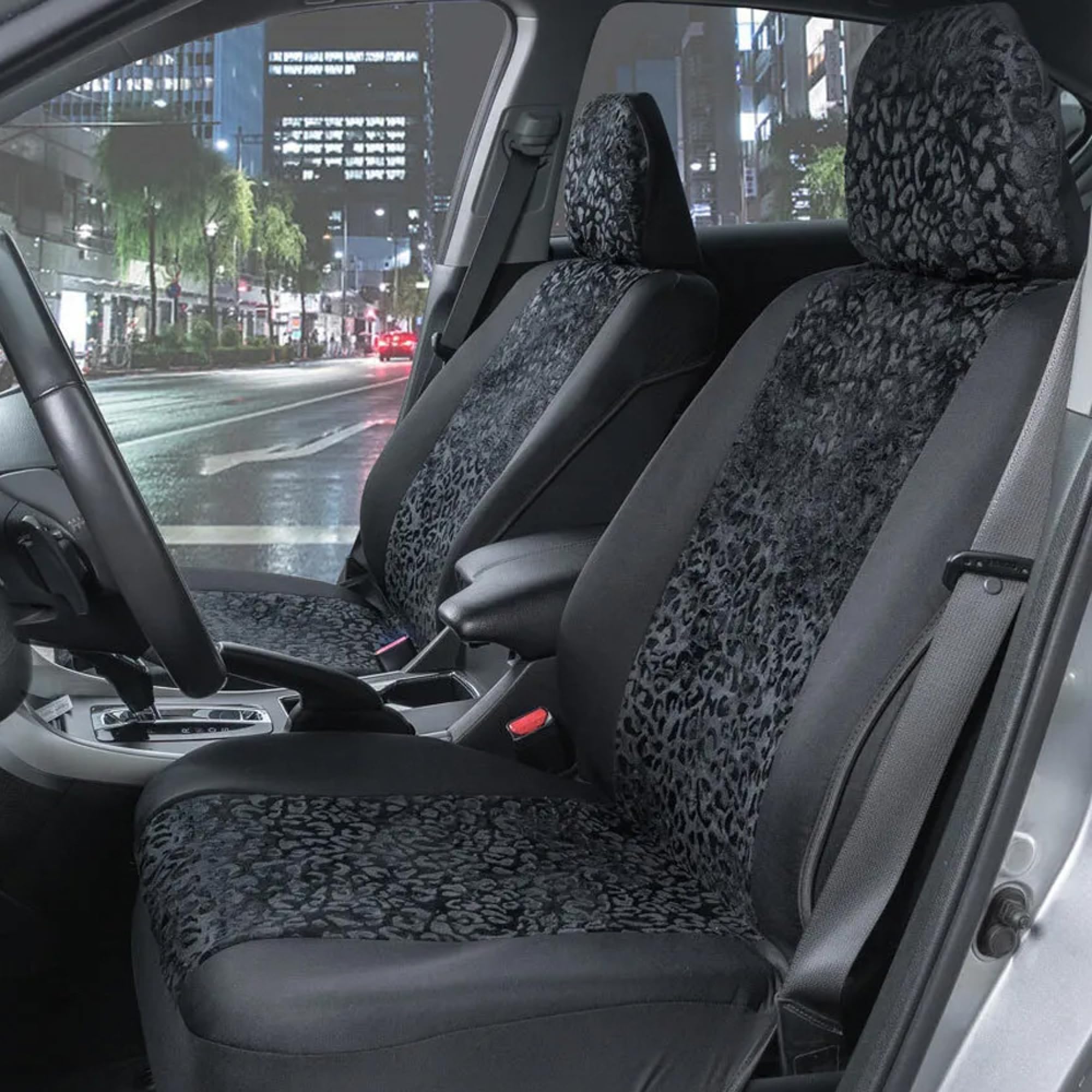 BDK Leopard front seat cover side view highlighting sideless design