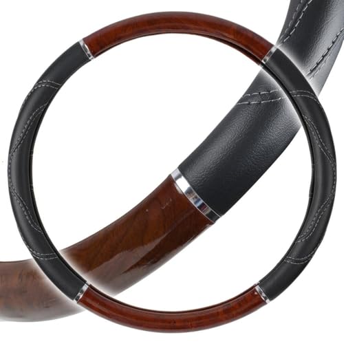 BDK cherry wood grain 18-inch steering wheel cover adds rugged comfort.