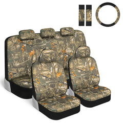 BDK Hunter Camo front seat cover close-up highlights spill protection