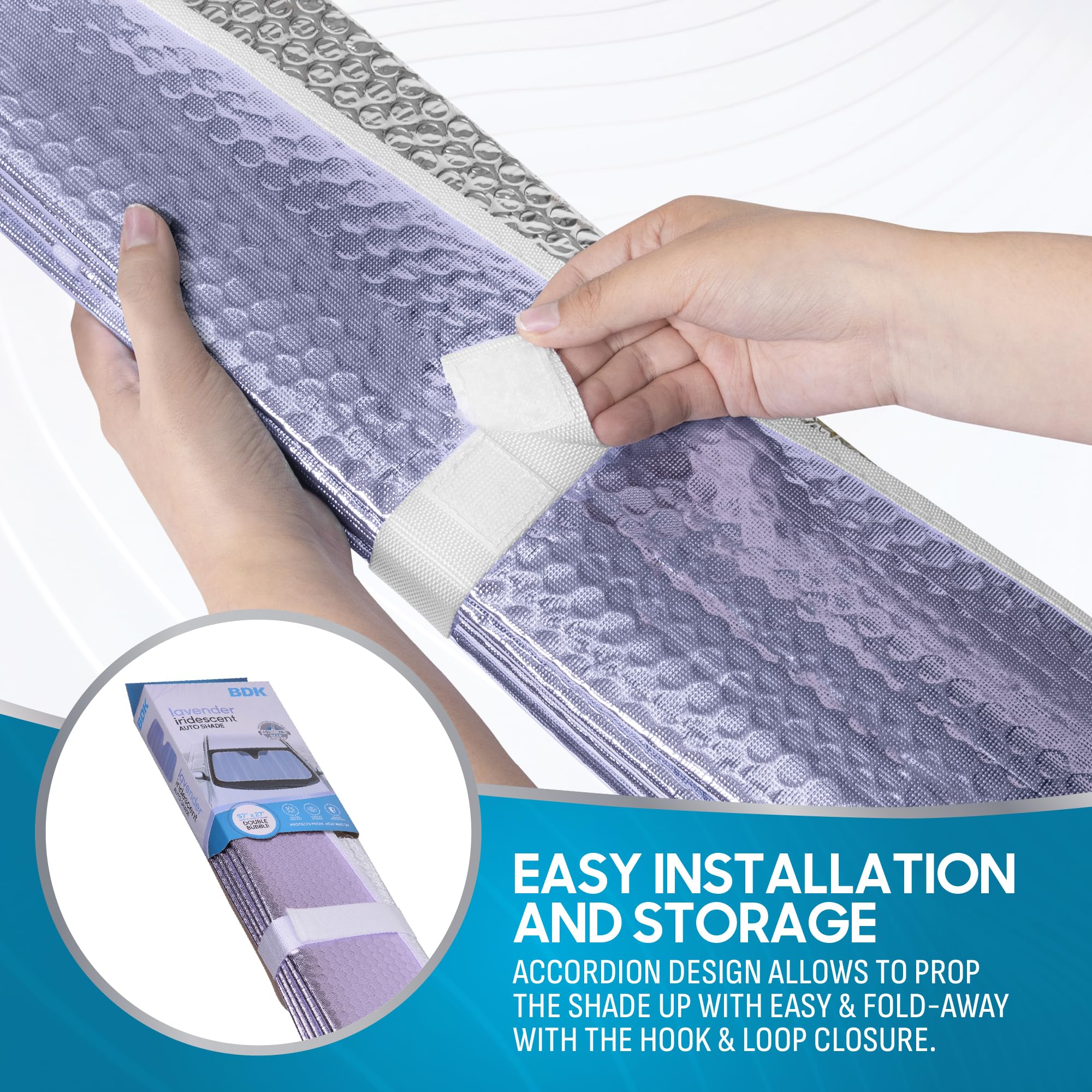 BDK Lavender Shine hook-and-loop closure for fast storage after driving