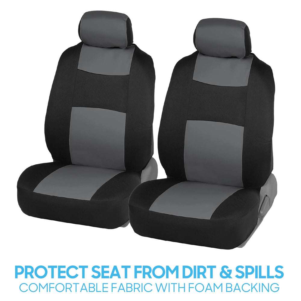 BDK PolyPro headrest covers in gray on black unify the look and simplify maintenance.