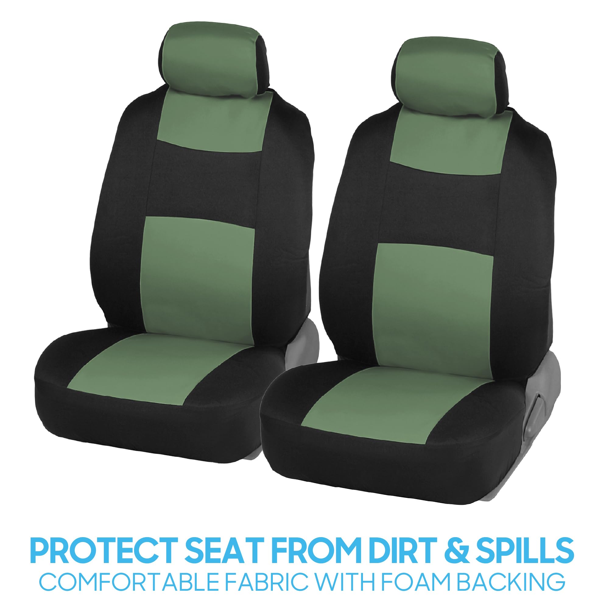 BDK PolyPro headrest covers in green-on-black quick to install.