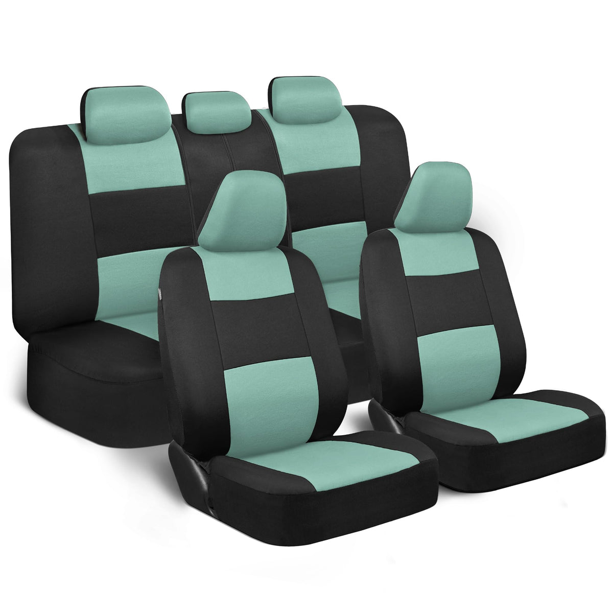 BDK PolyPro mint-on-black front seat cover with detailed stitching protects seats and refreshes interior