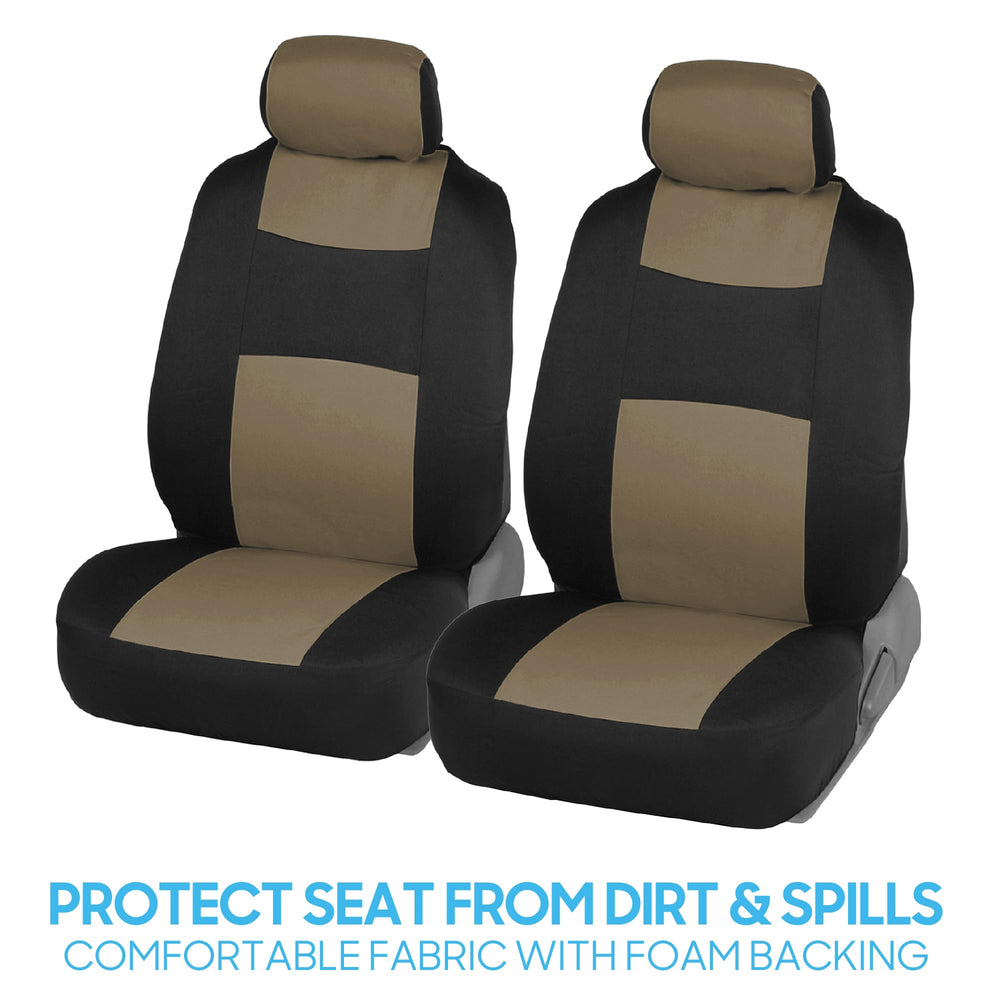 BDK PolyPro headrest covers in beige on black add style while guarding against stains