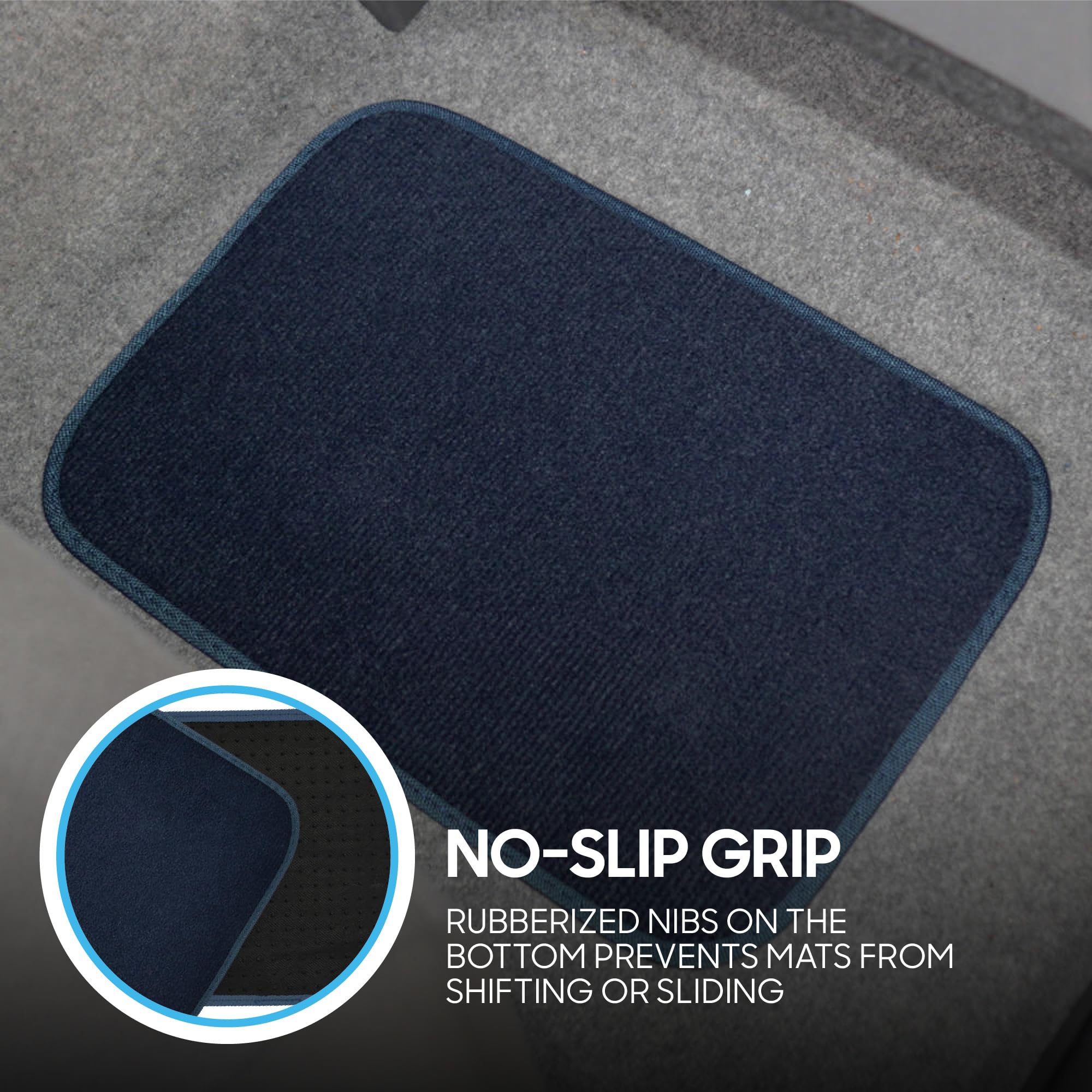 BDK Premium Blue car mats no-slip bottom ensures stable placement during drives.