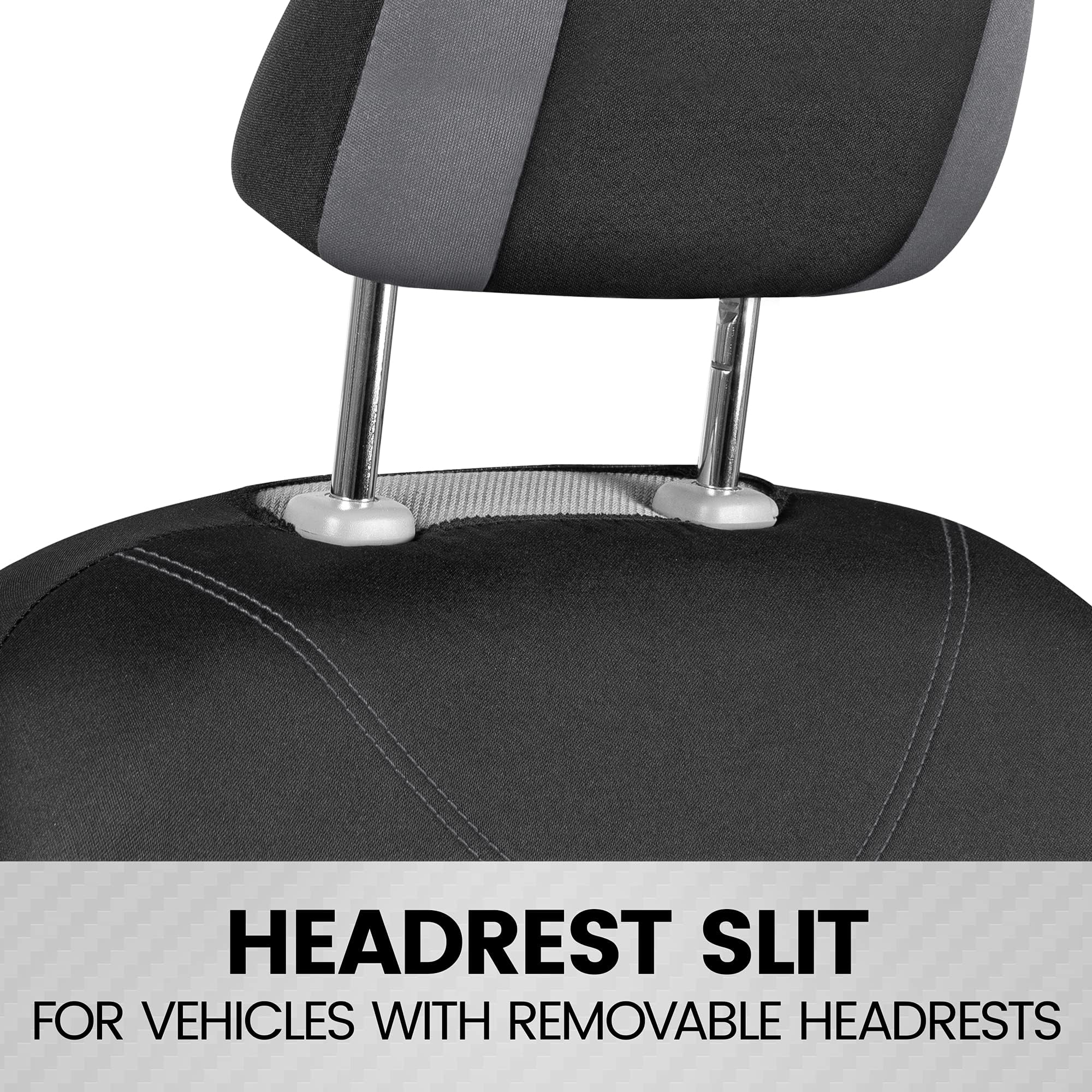 BDK Ultrasleek gray seat cover closeup reveals breathable fabric.