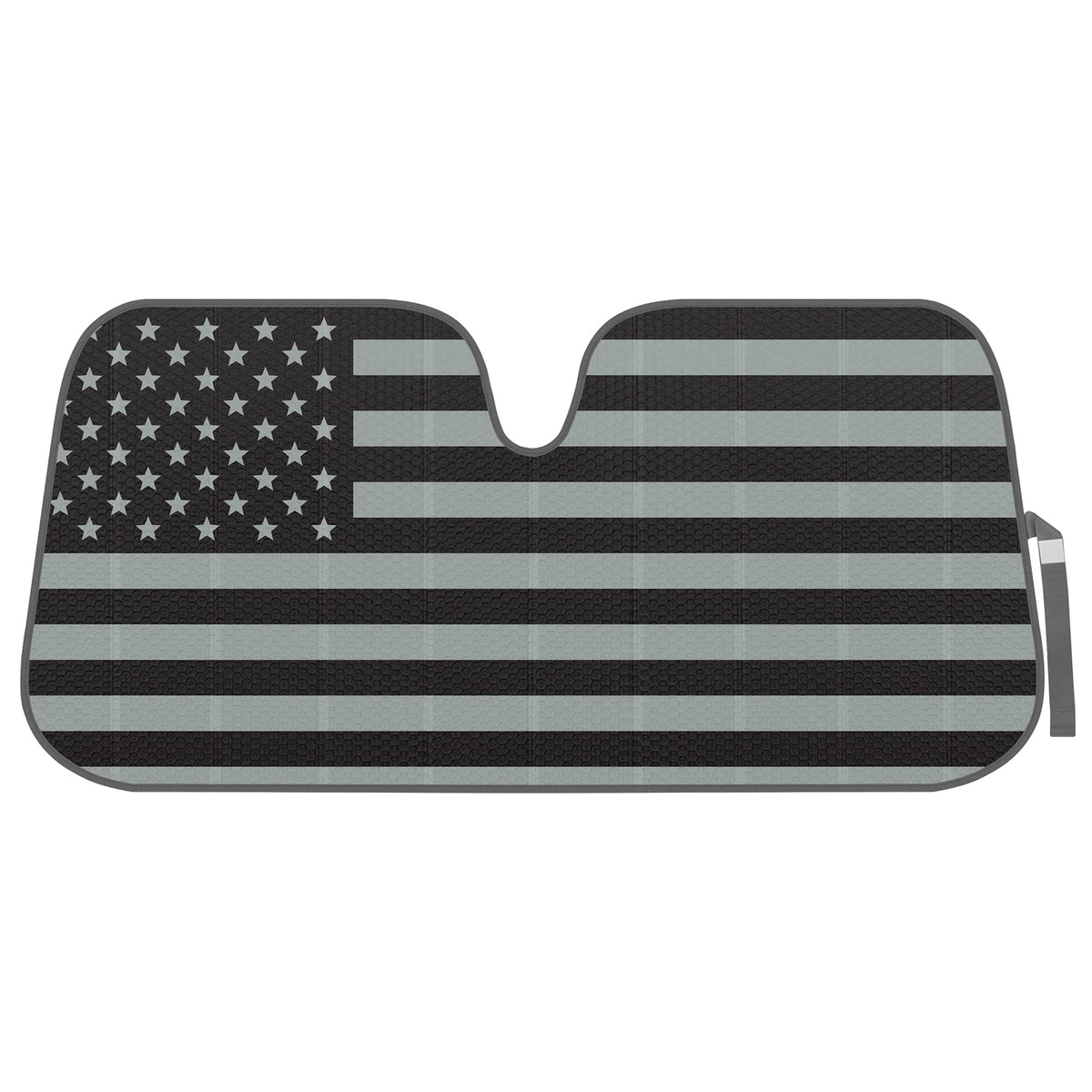BDK USA american flag accordion sunshade front view reduces glare and protects dashboard.