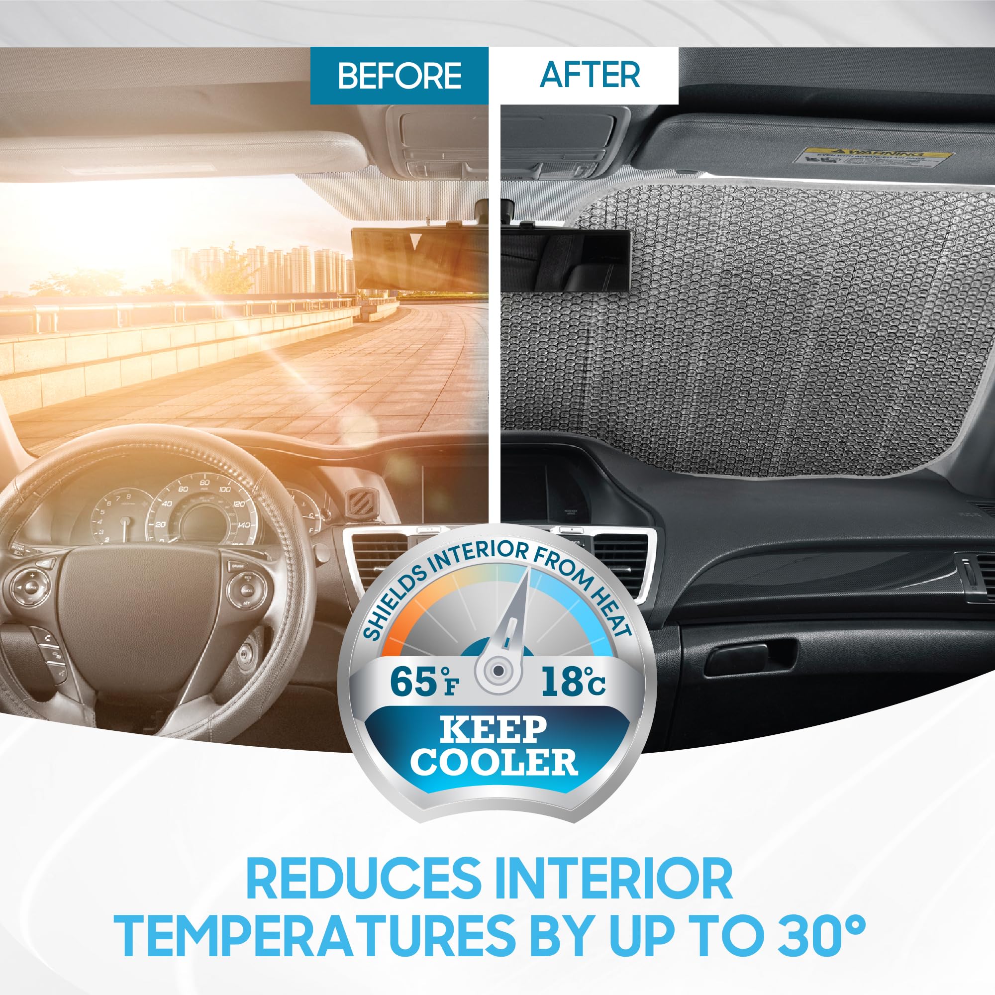 BDK USA truck window shade installed on windshield showing full coverage.