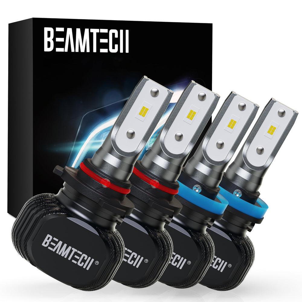 BeamTech 9005 H11 combo front view with crisp 6500K fog light output for clear night visibility.