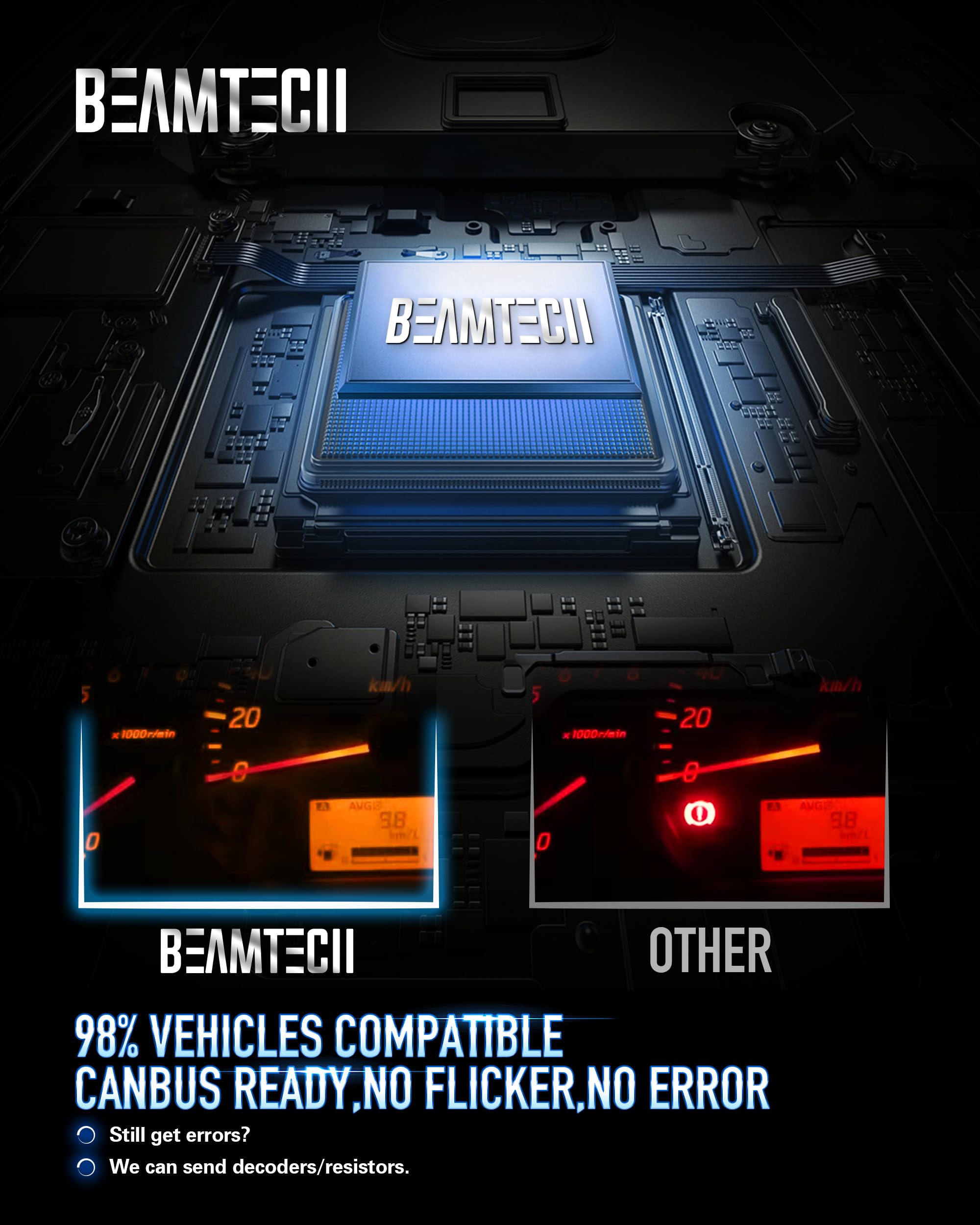 BEAMTECH fog bulbs provide quiet, fanless cooling for a peaceful night ride.