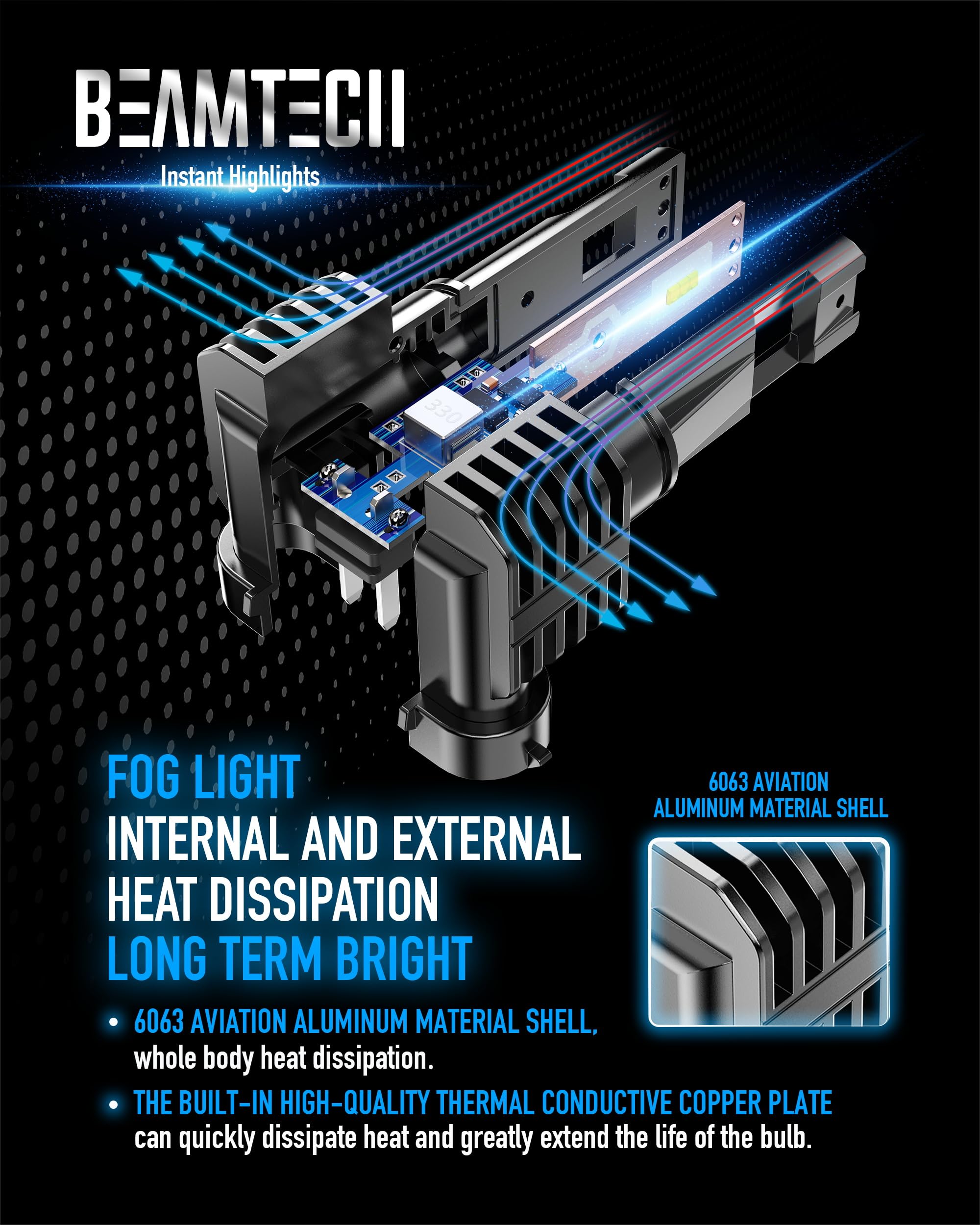 BEAMTECH H11 fog bulb clear beam for improved nighttime visibility.