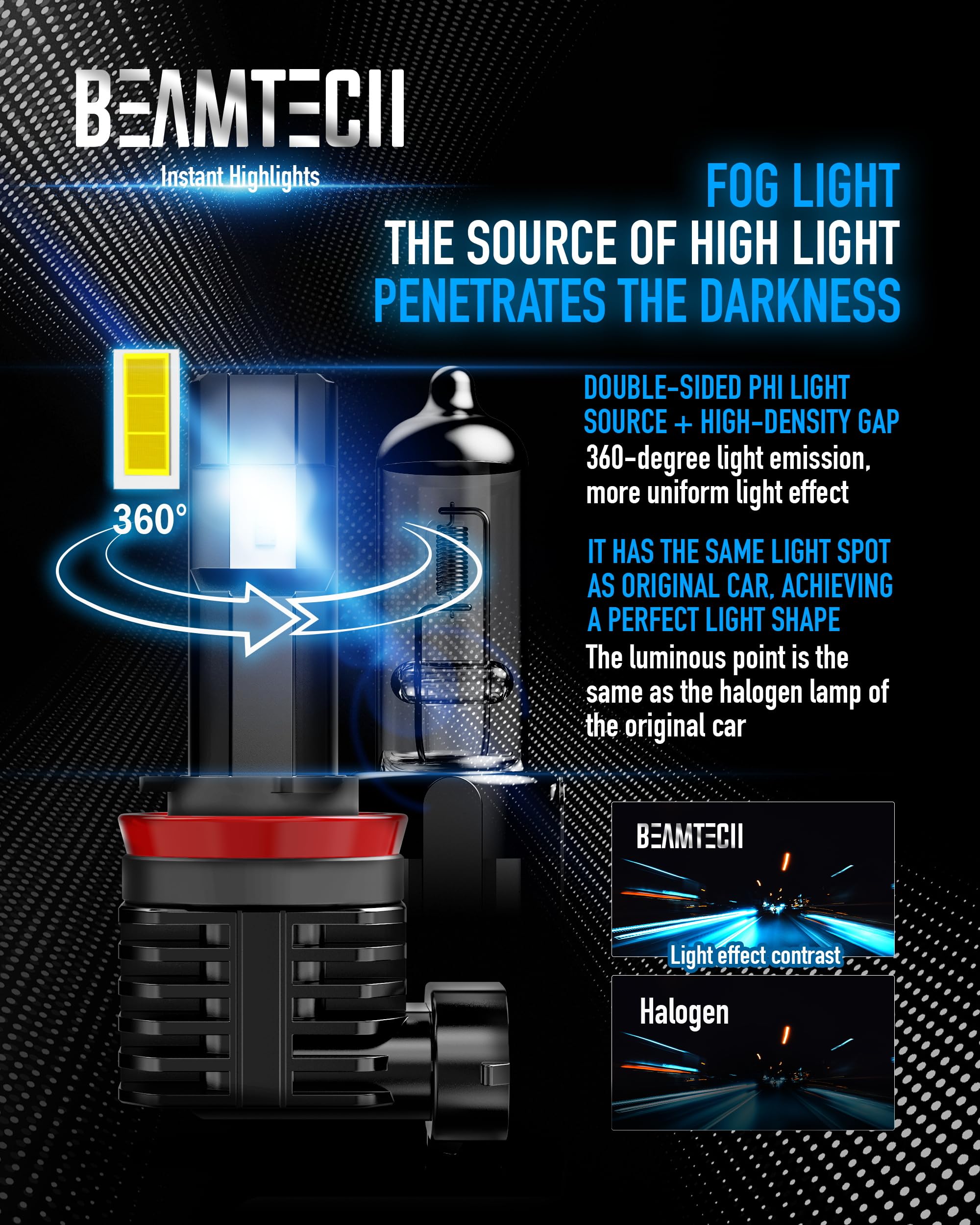 BEAMTECH H11 fog bulb durable-shell construction resists vibration and temperature changes.