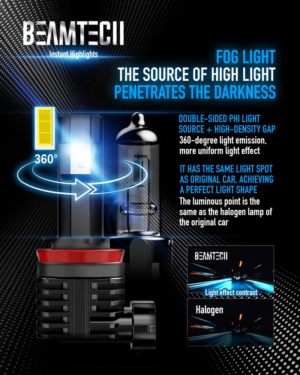 BEAMTECH H11 fog bulb durable-shell construction resists vibration and temperature changes.