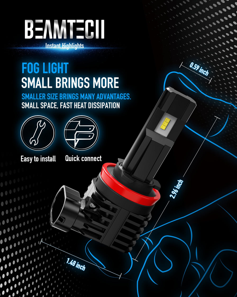 BEAMTECH H11 fog bulb weather-seal protects against moisture and road spray.