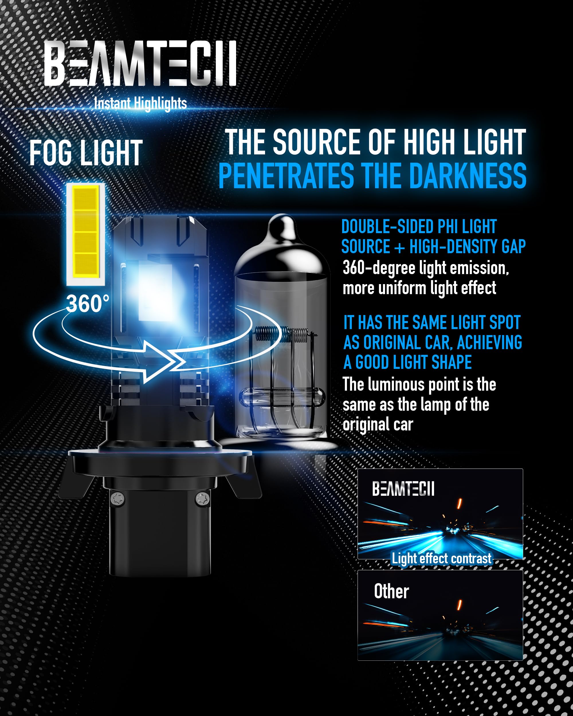 BEAMTECH H13 Powersport bulb heat-dissipation supports longer lifespan.