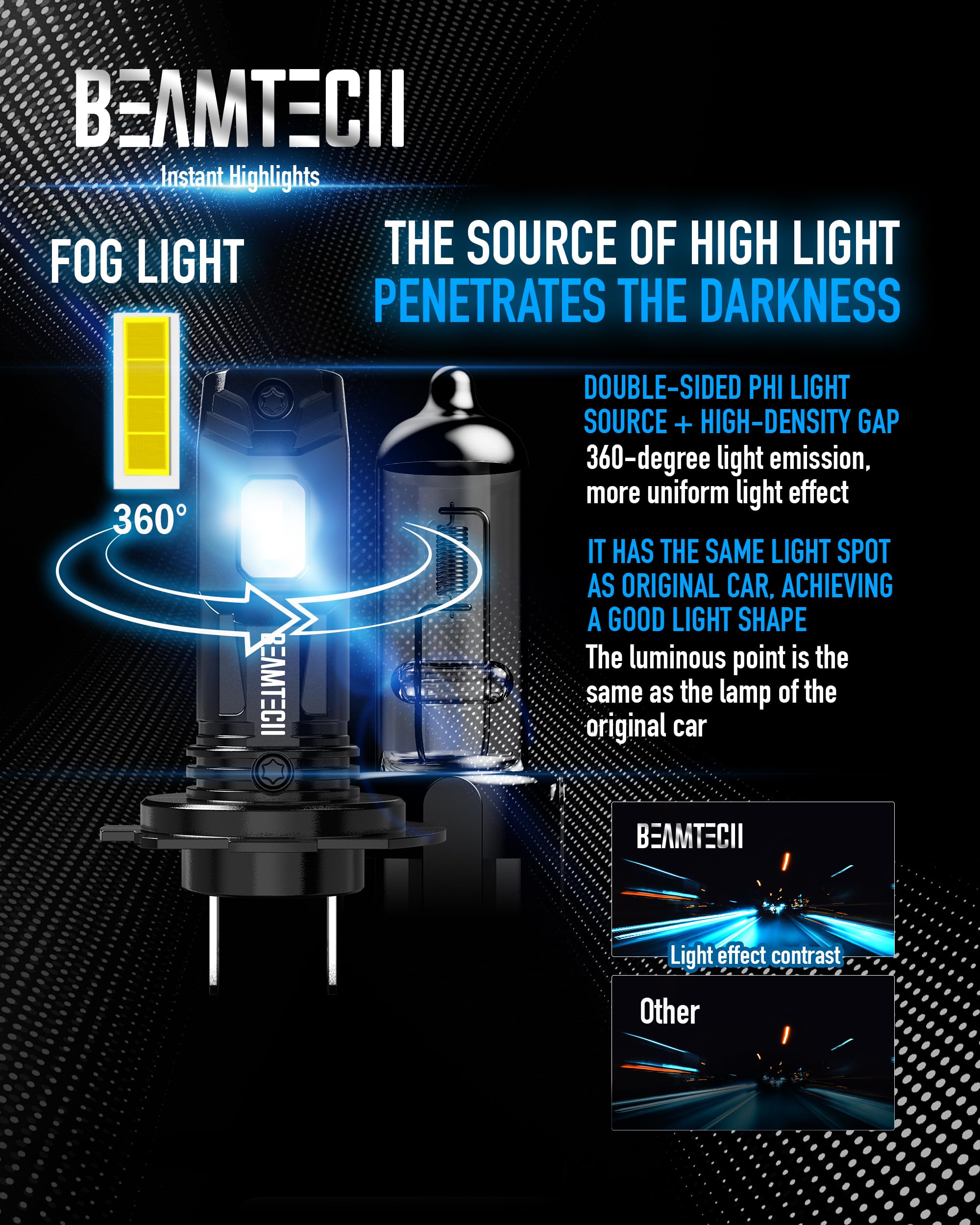 BeamTech H7 lights switch on quickly for immediate visibility.