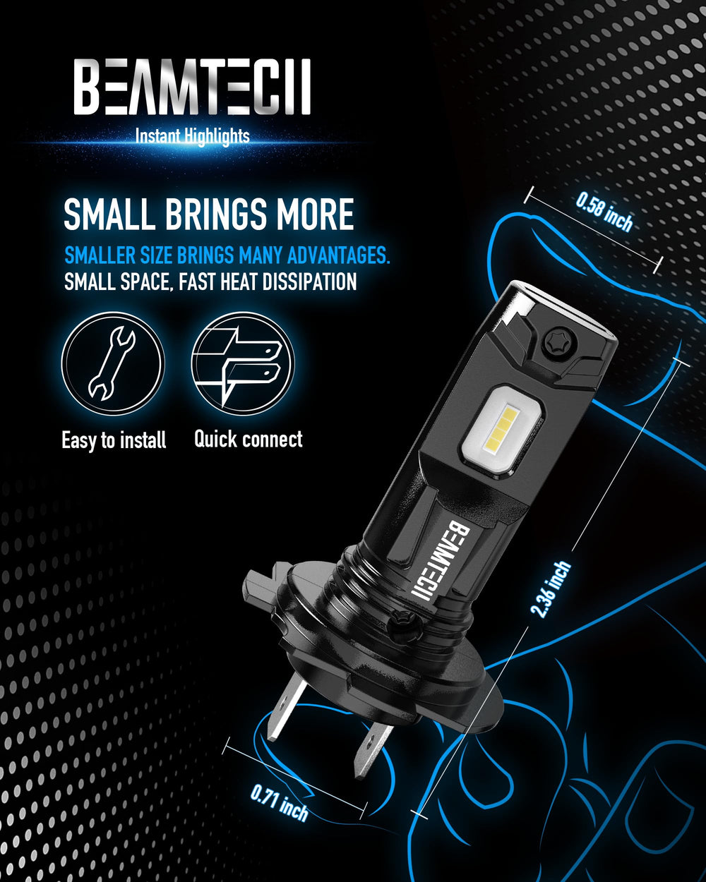 BeamTech H7 fog light ensures reliable operation with extended lifespan.