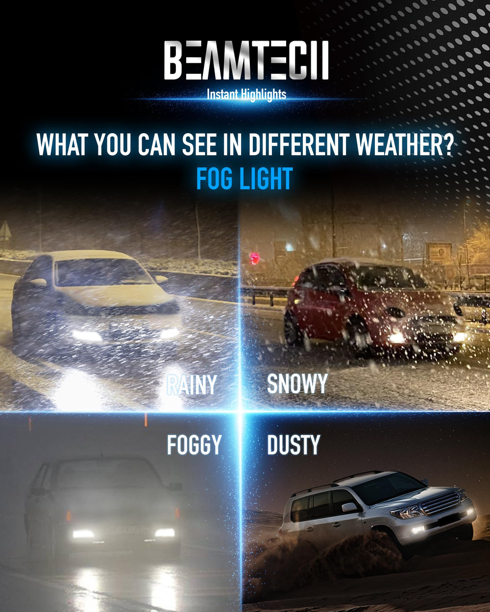 BEAMTECH fog light uses heat-dissipation design to extend life.