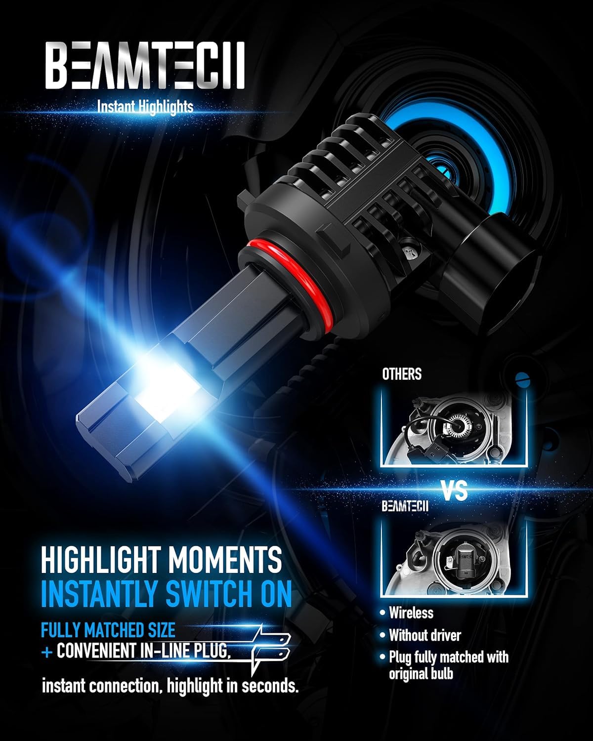 BeamTech 9005 fog bulbs with long lifespan and efficient heat dissipation