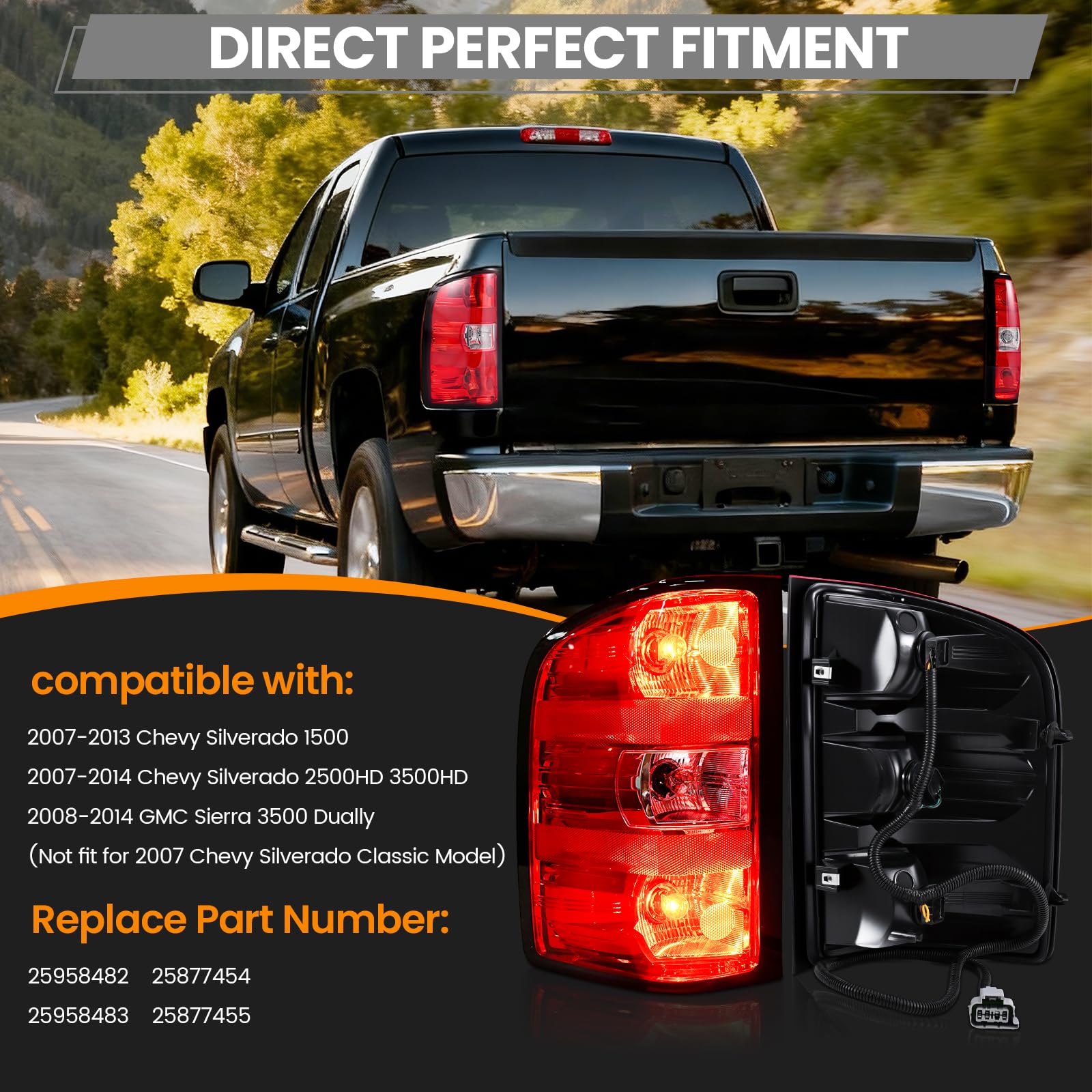 BeamTrack tail light assembly right passenger-side with harness for Silverado