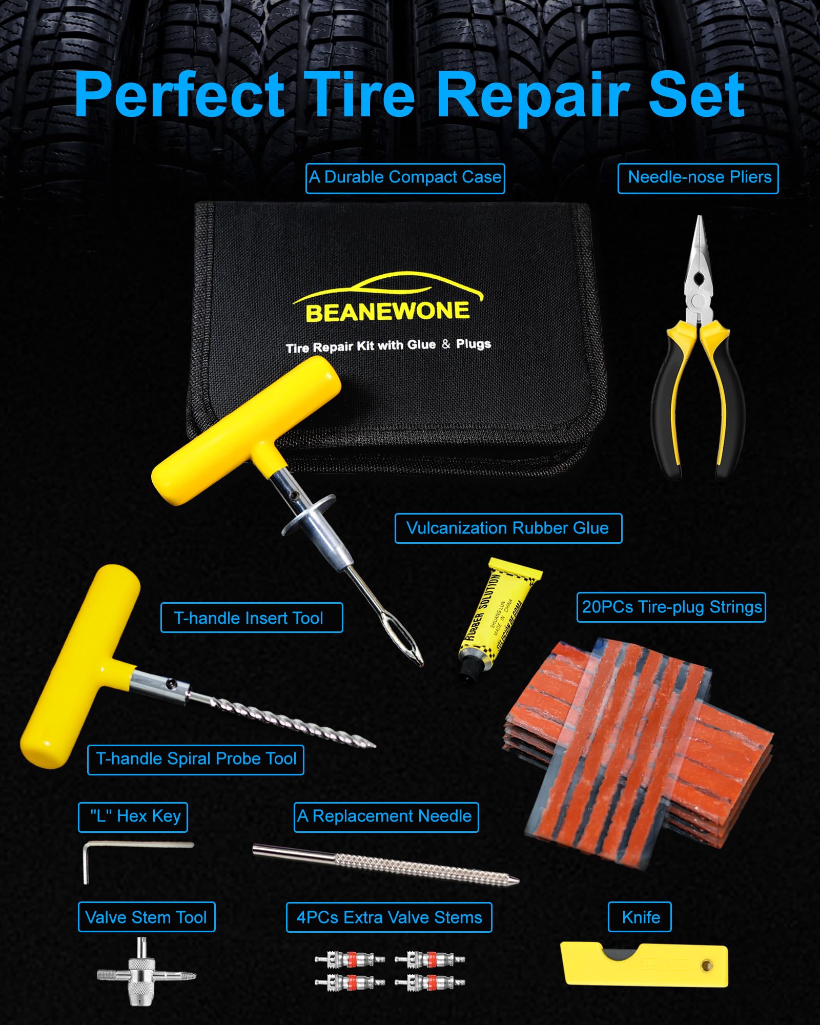 Beanewone 20 plug strings ready for self-vulcanizing tire repairs on the road