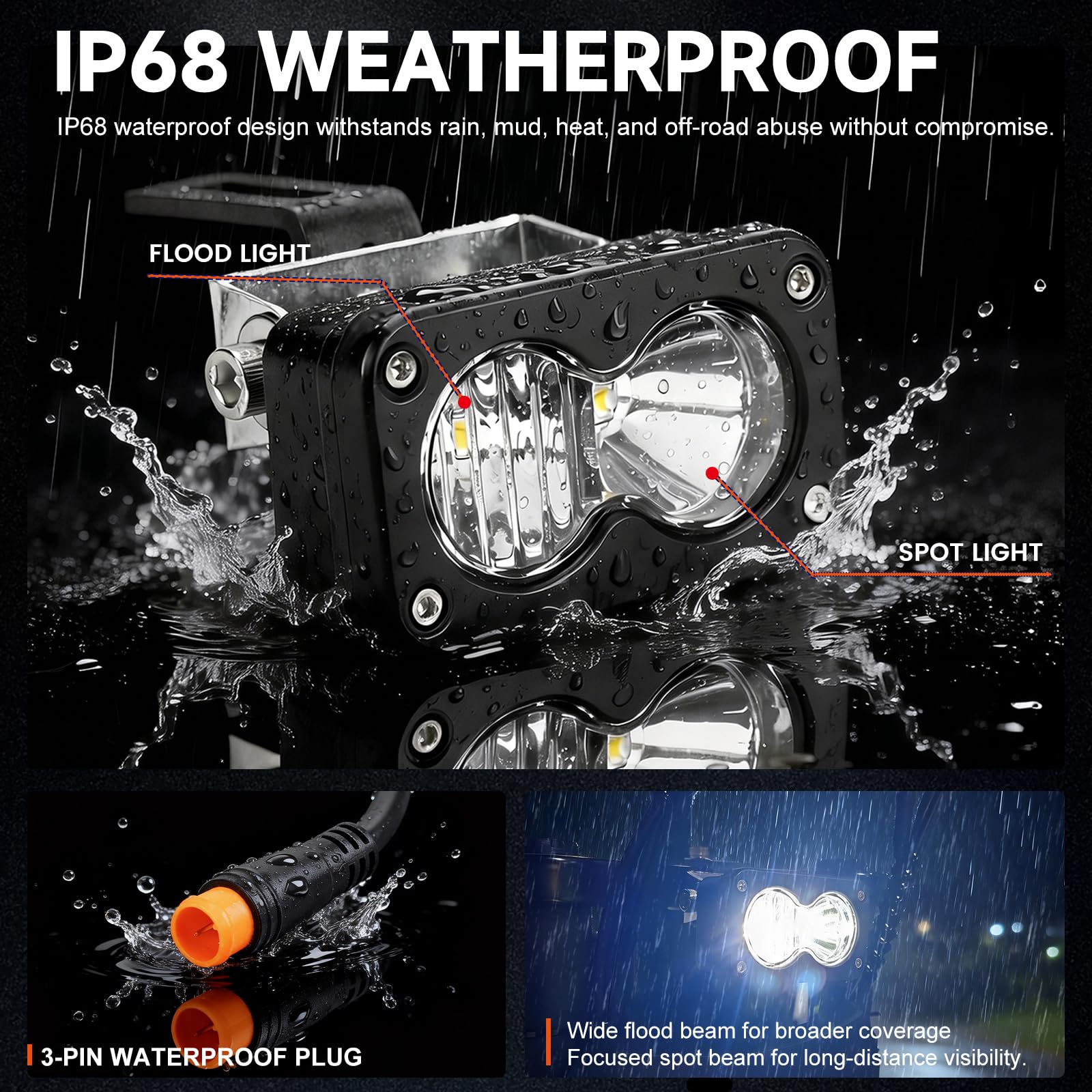 Bearolne headlight reaches up to 200 meters for early obstacle detection.