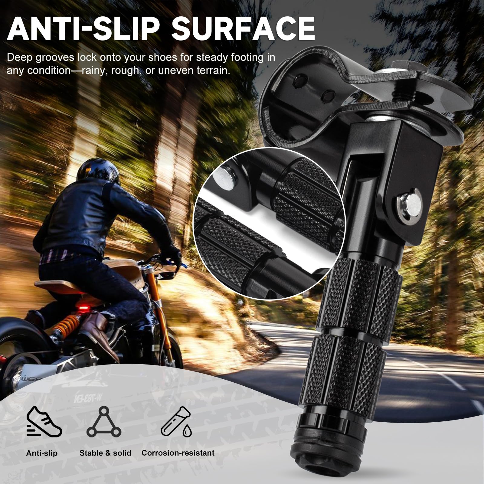 BEAROLNE M8 foot pegs anti-slip knurling with rubber base for traction