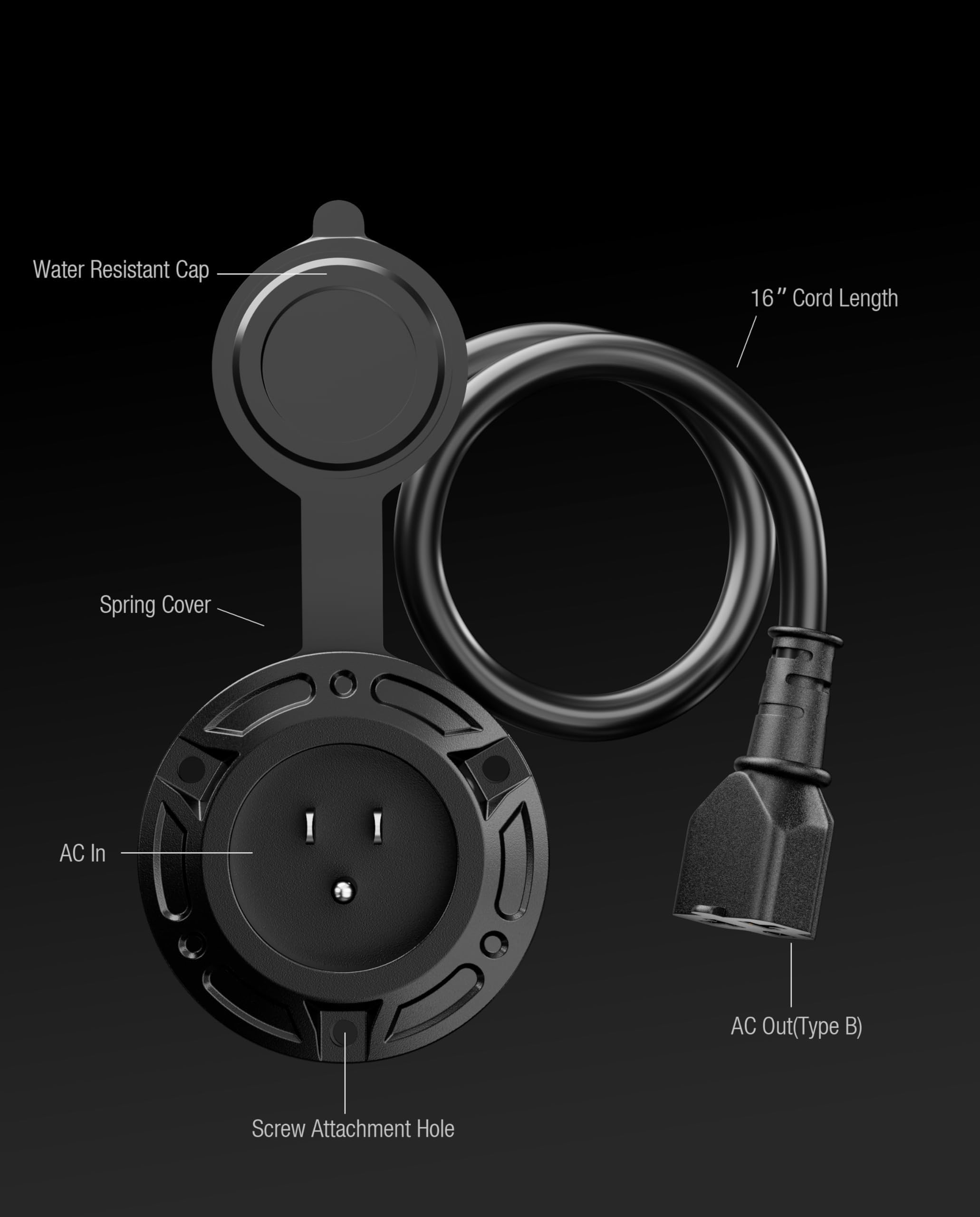 BeasTrek 16-inch extension cord enables easy connection to shore power.