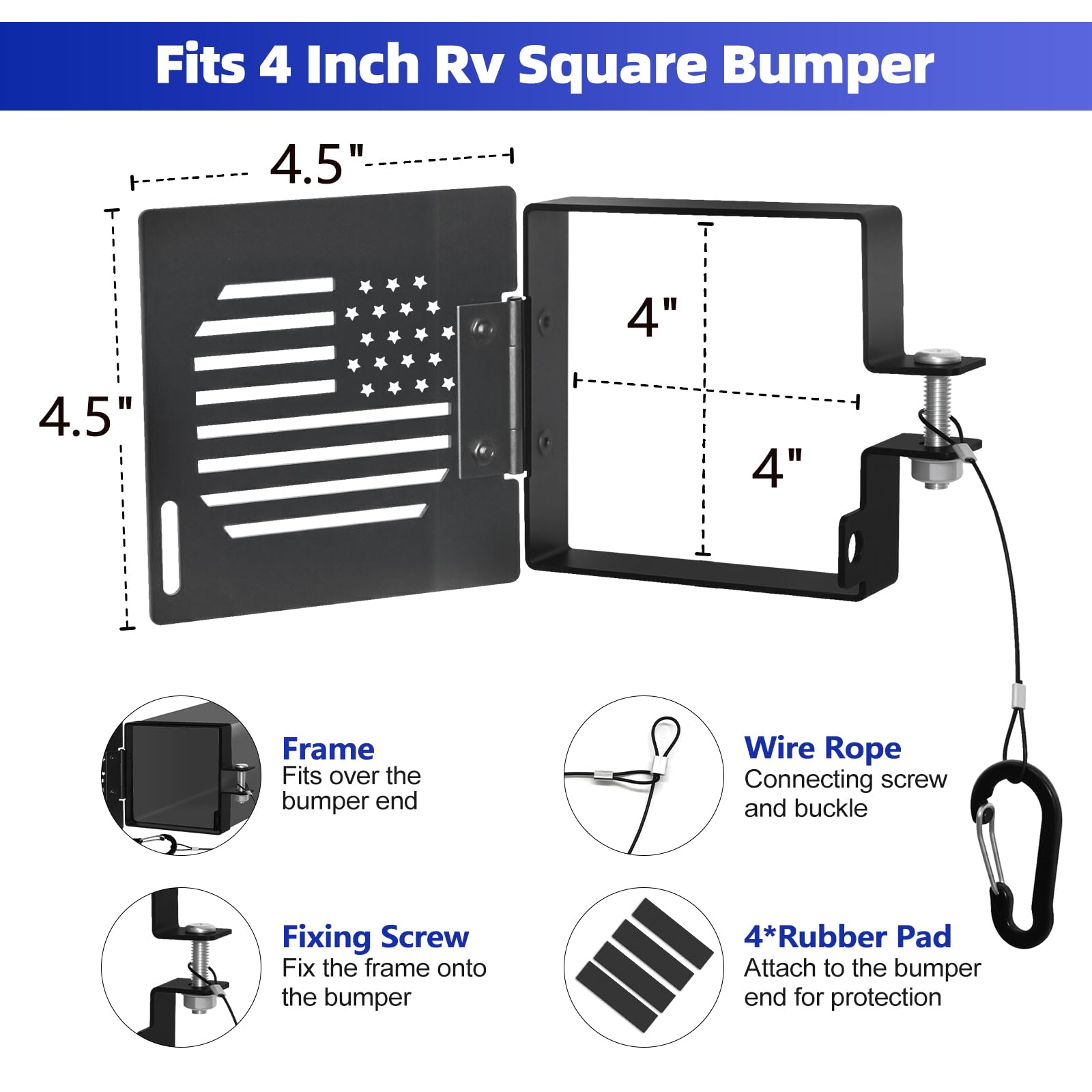 BEASYE 4-inch square bumper end cap installs easily on RV bumper.