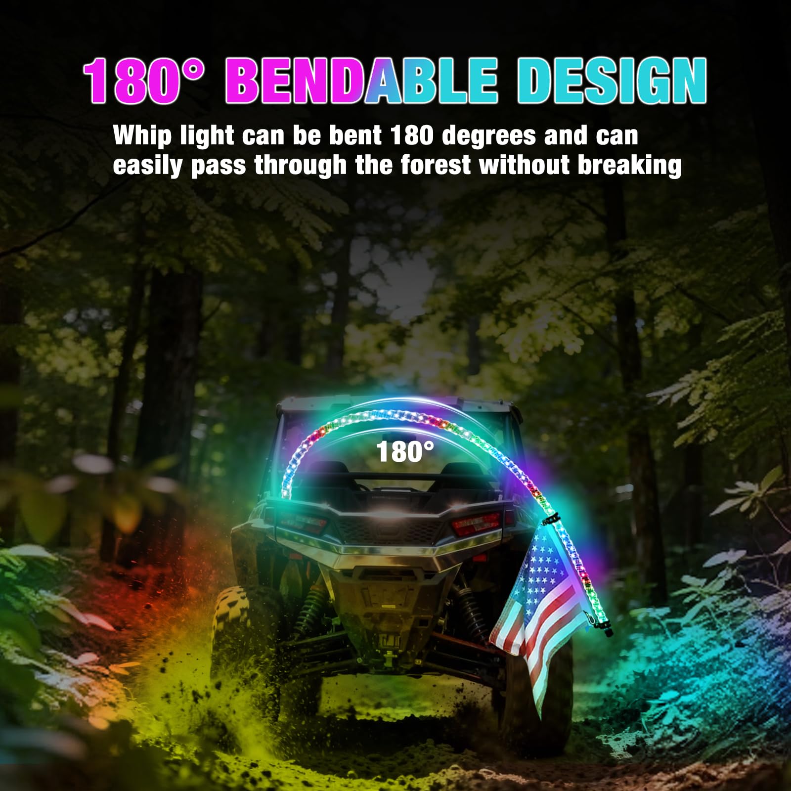 Beatto all-weather LED whip tube protects against sand, rain, and dust.