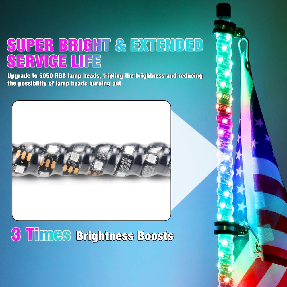 Beatto RGB LED whip with remote control for dynamic lighting on dunes.