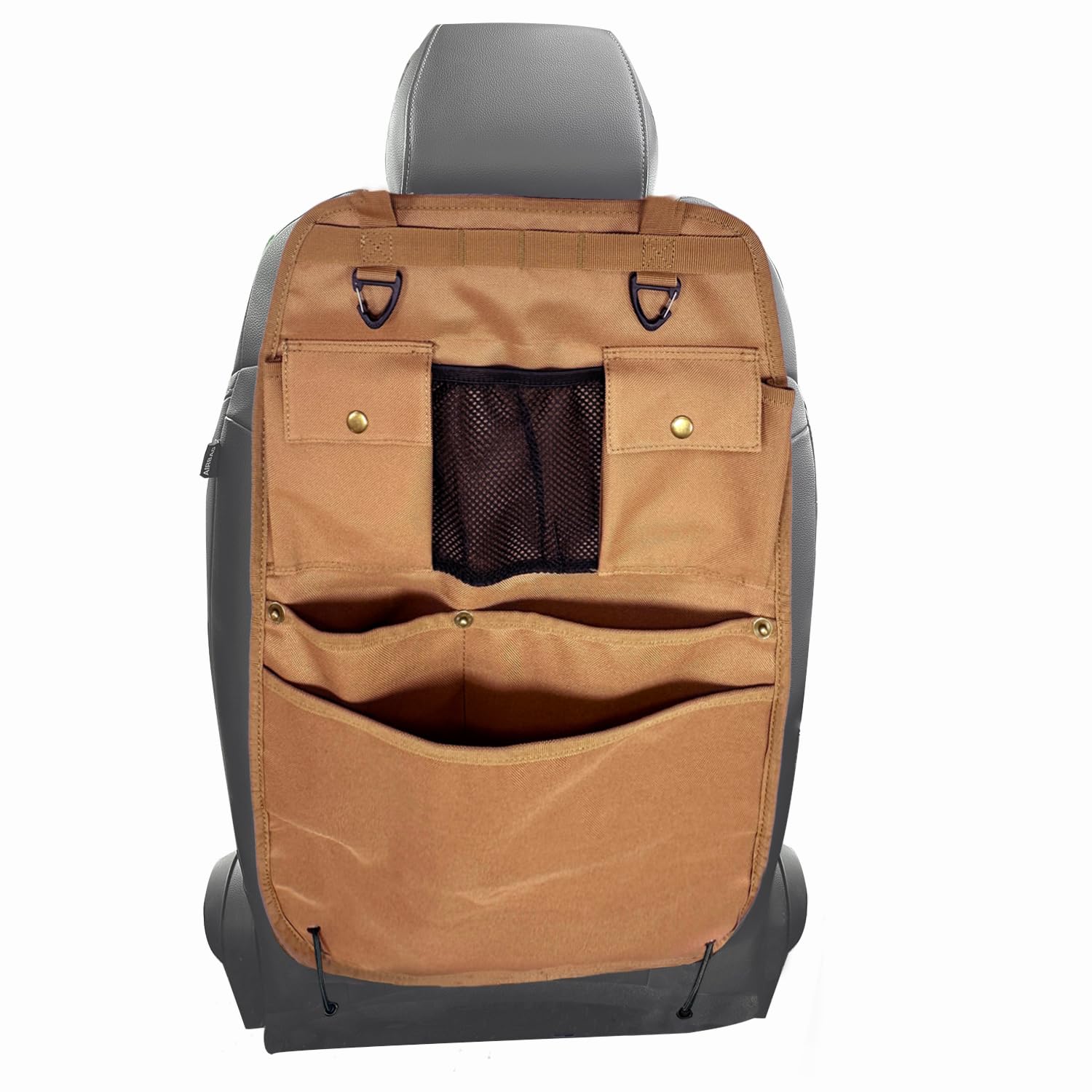 BEATUNEE car seat back organizer in brown front view keeps essentials within reach