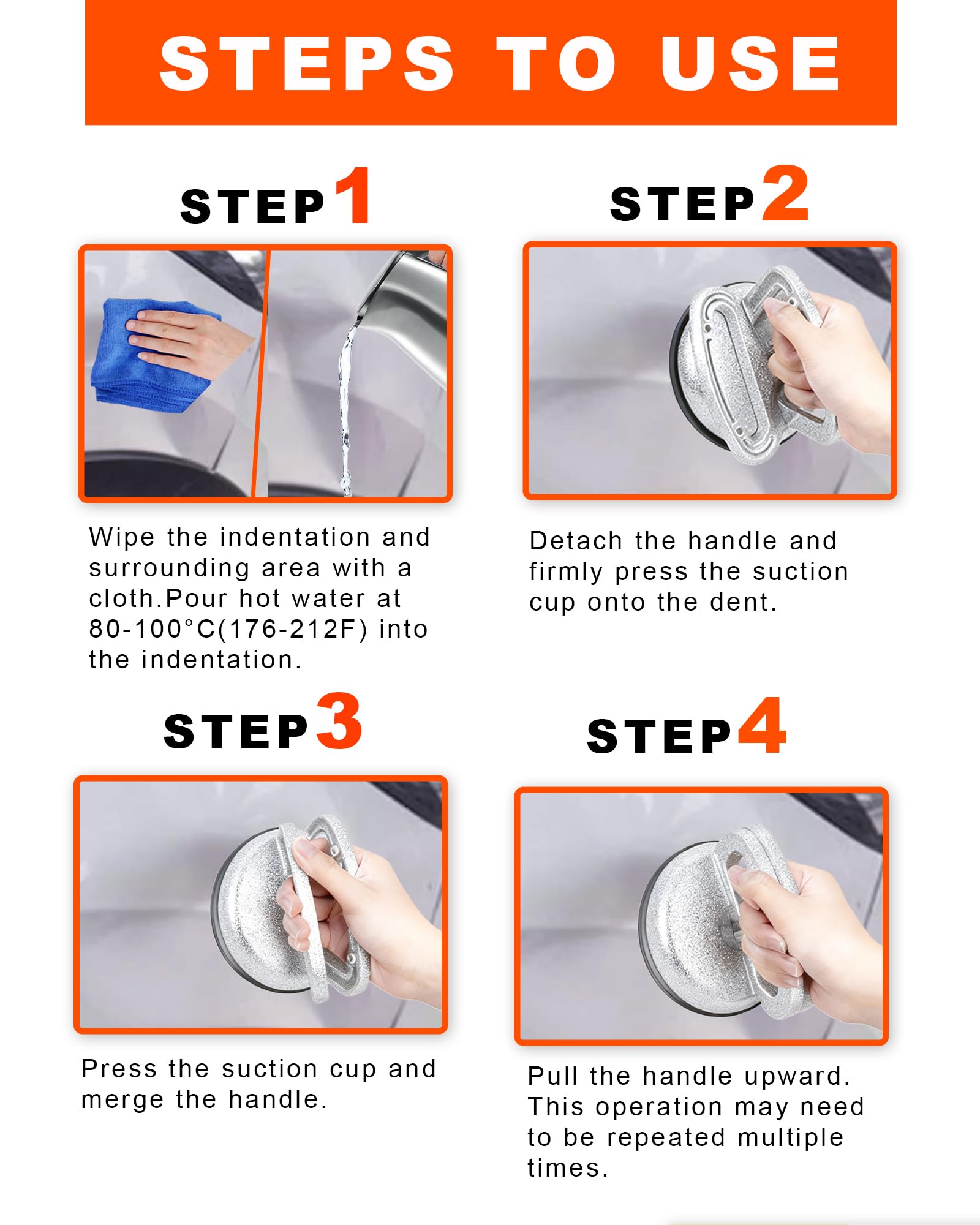 BeautyBeam dent removal kit displayed with all three cups and cloth.