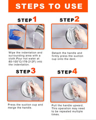 BeautyBeam dent removal kit displayed with all three cups and cloth.