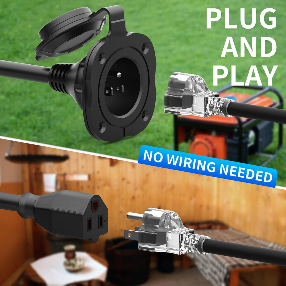 BEBOBLY 18-inch outdoor extension cord shown attached for plug-and-play convenience