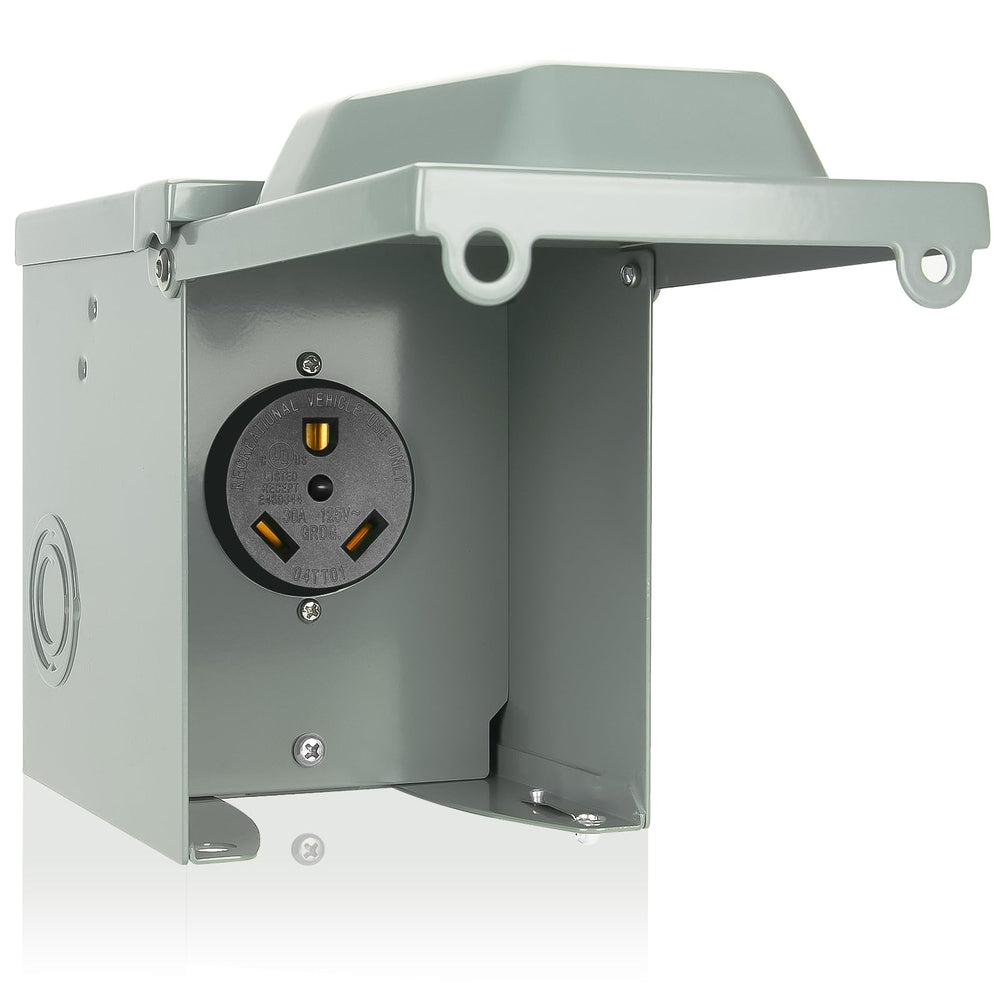 BEBOBLY 30 Amp RV outlet box front view, weatherproof enclosure