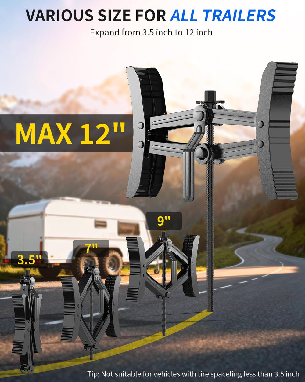 BEBOBLY extended position shows 3.5-12 inch fit for versatile RV compatibility