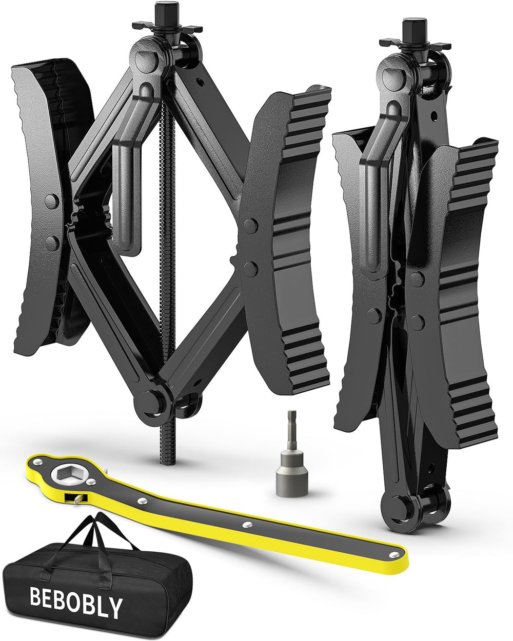 BEBOBLY camper wheel chock stabilizer side view shows robust X shape for stability