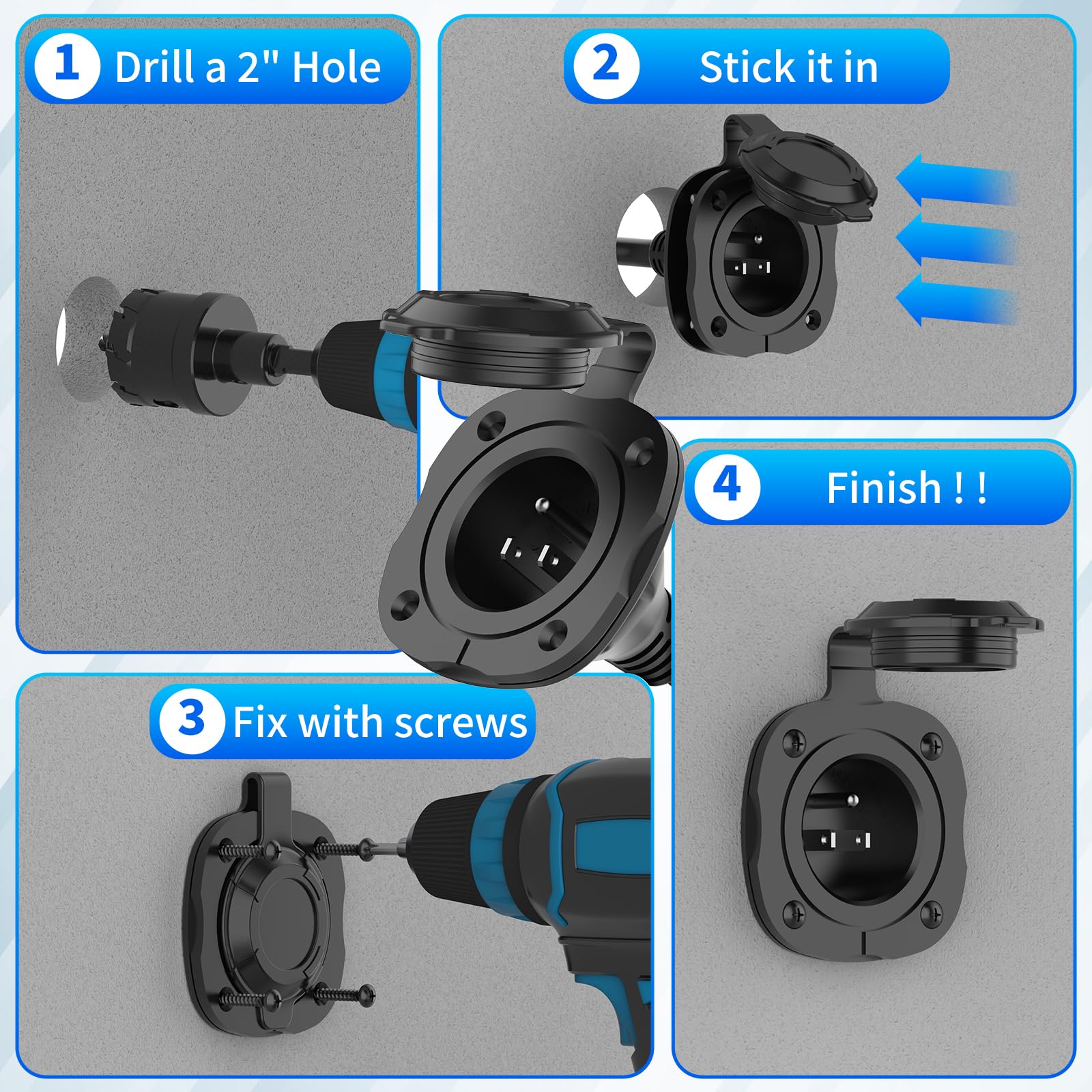 BEBOBLY easy-install kit image shows drill-hole and stainless screws for quick setup