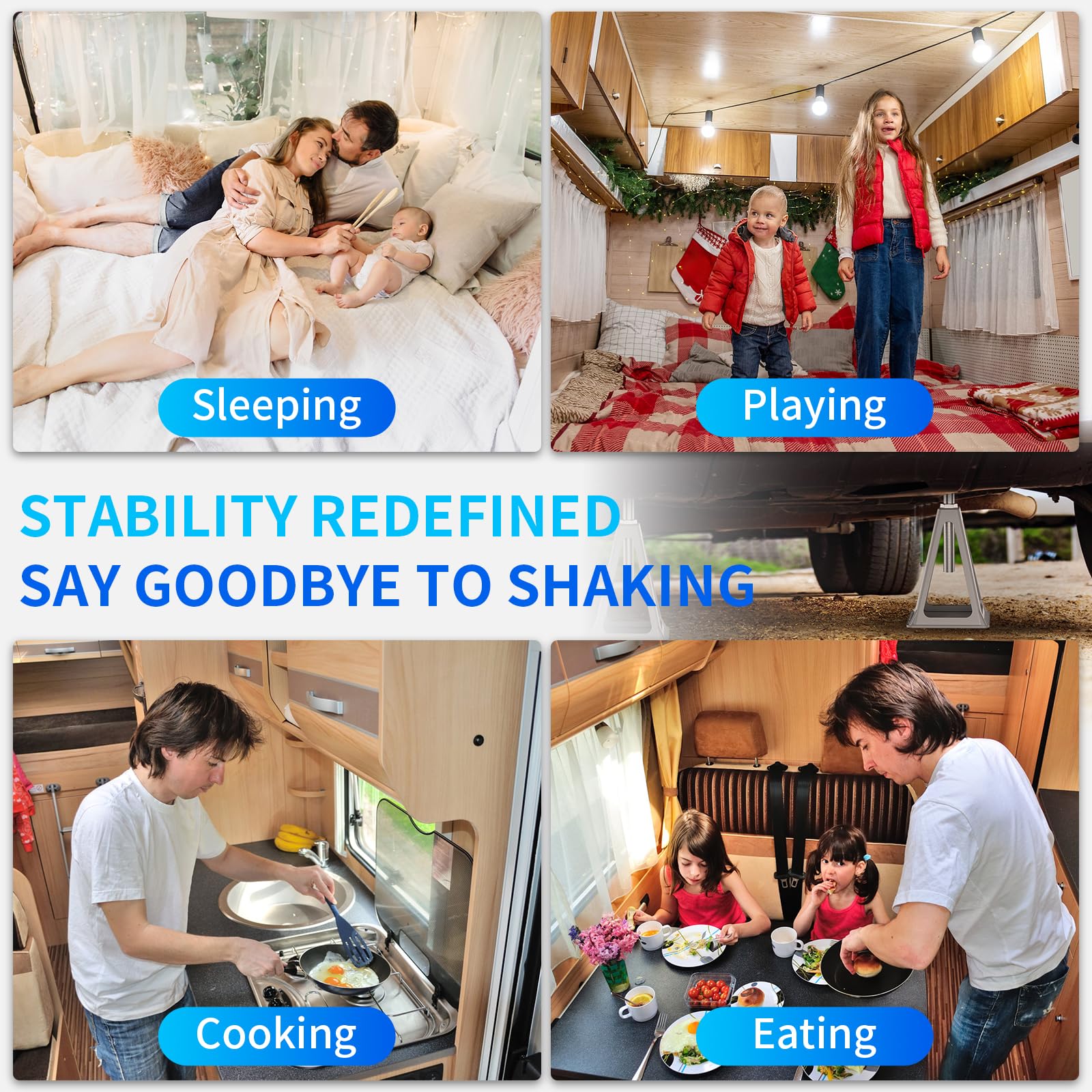 BEBOBLY RV Stack Jacks rust-resistant aluminum body resists corrosion for long-lasting outdoor use.