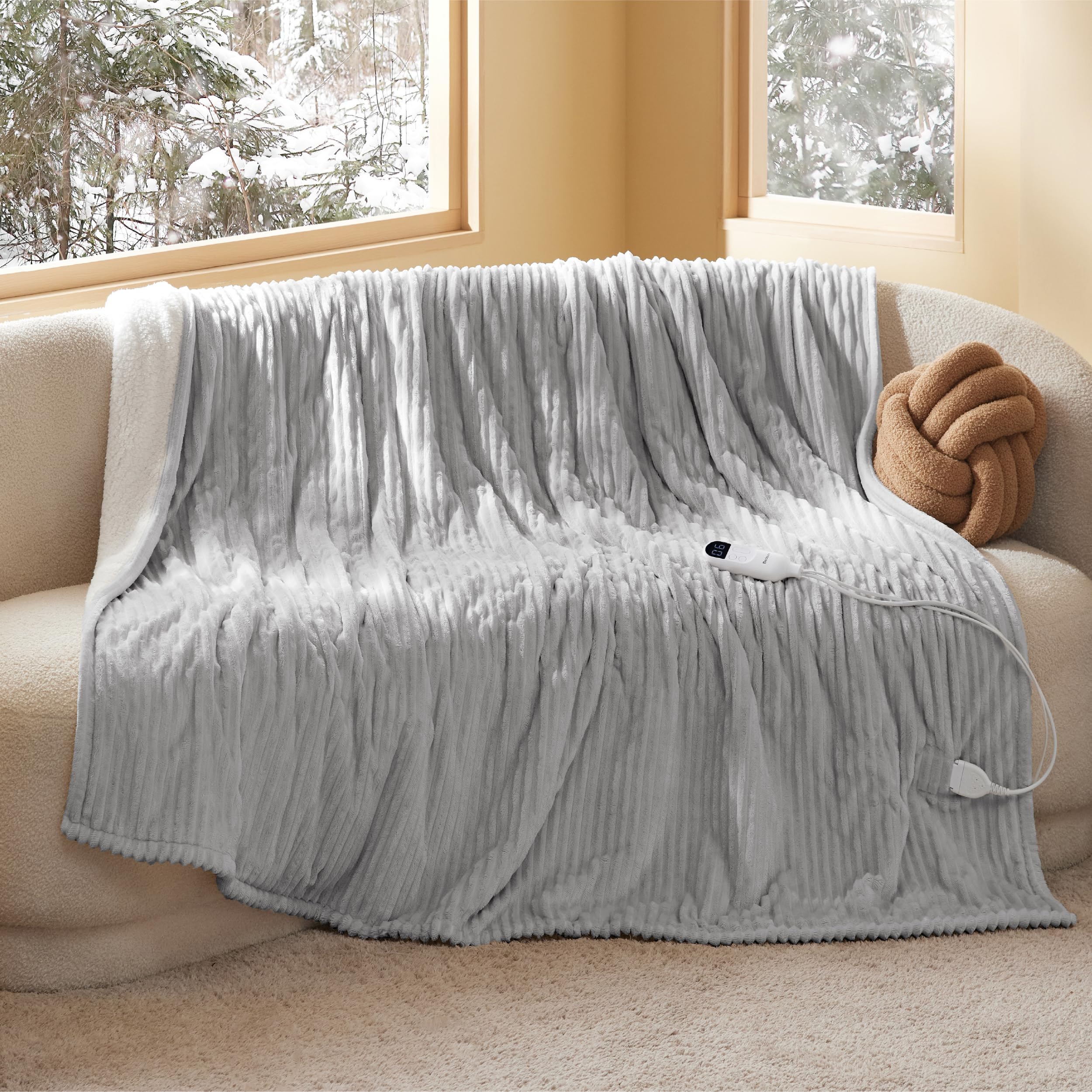 Bedsure GentleSoft electric blanket twin front view for quick, even warmth on chilly nights.