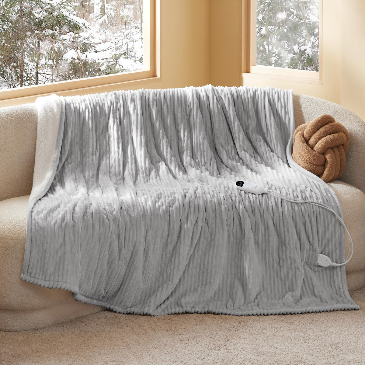 Bedsure GentleSoft electric blanket twin front view for quick, even warmth on chilly nights.