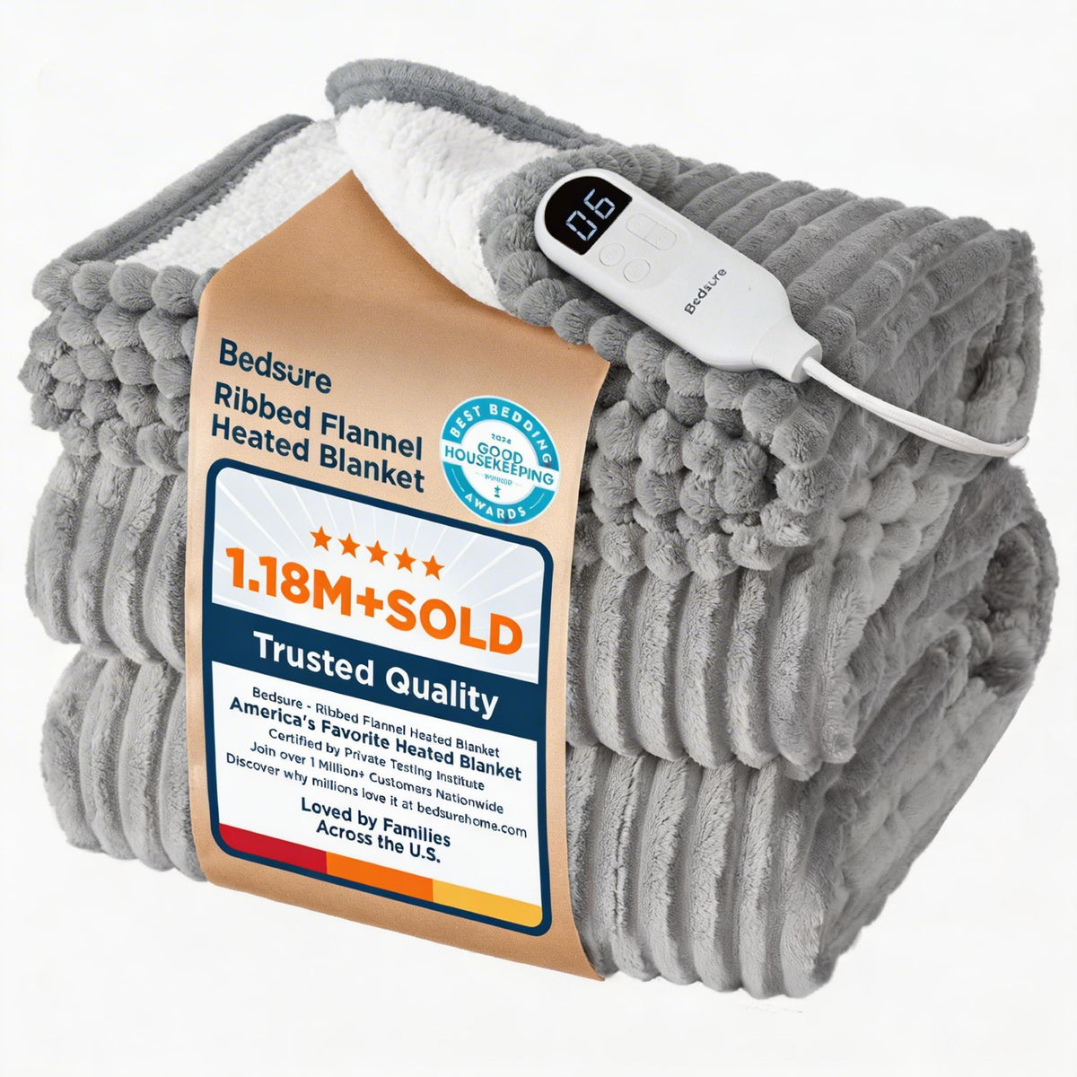 Bedsure GentleSoft heated blanket on a couch for cozy warmth